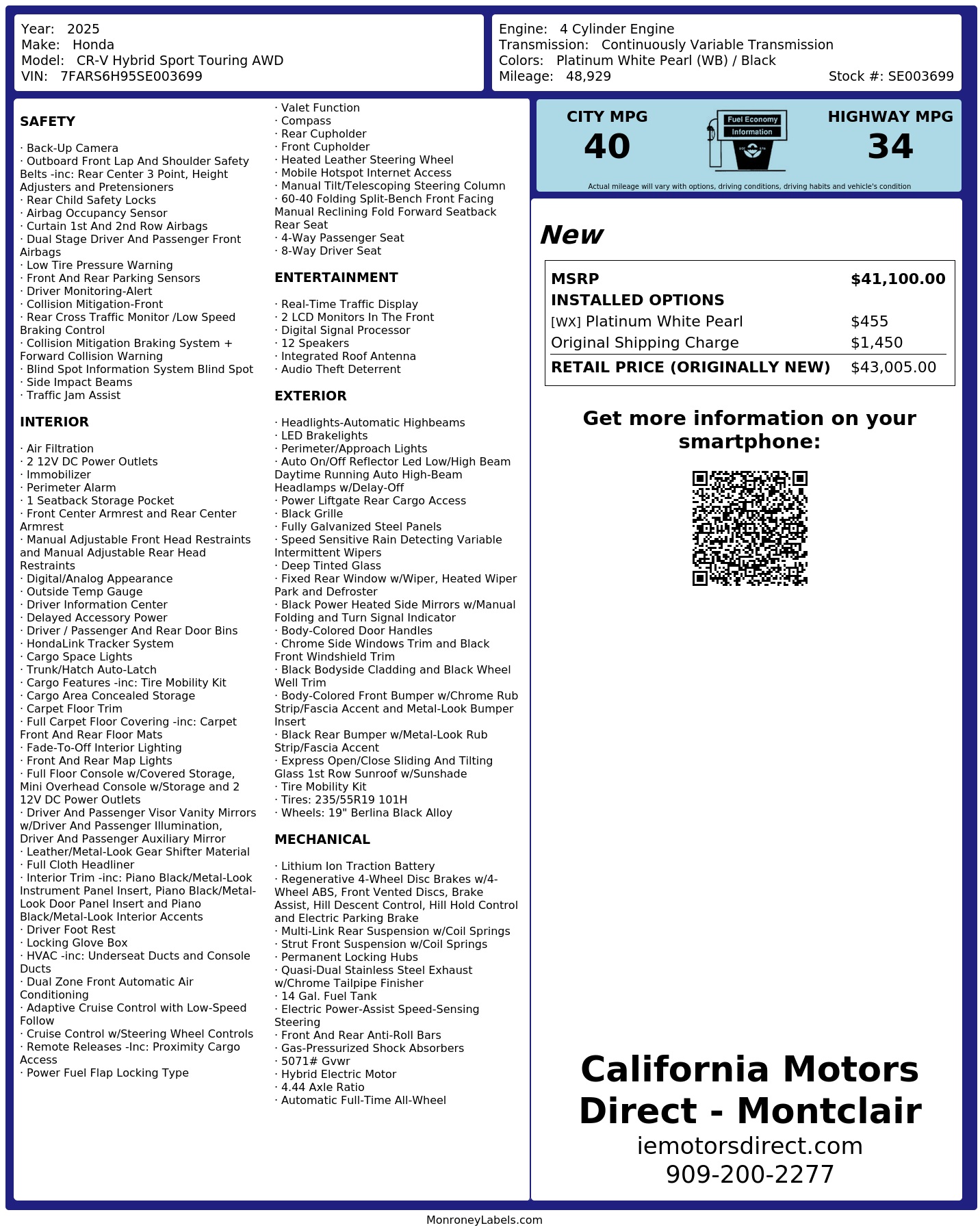 Monroney Label