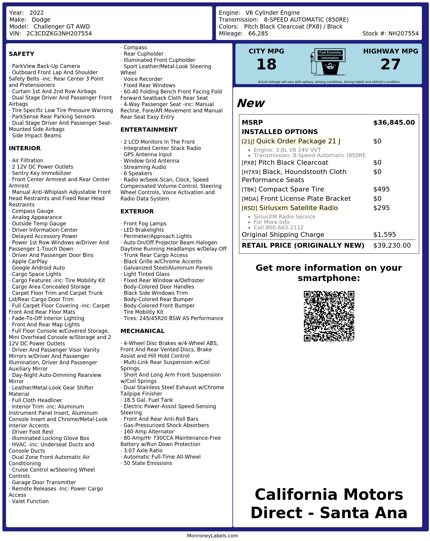 Monroney Label