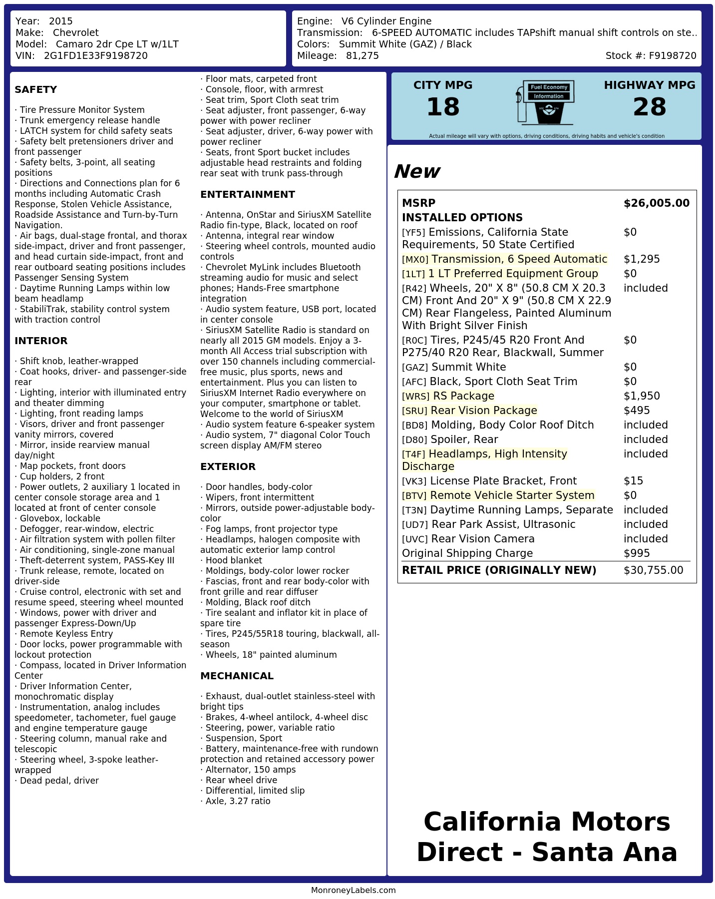 Monroney Label