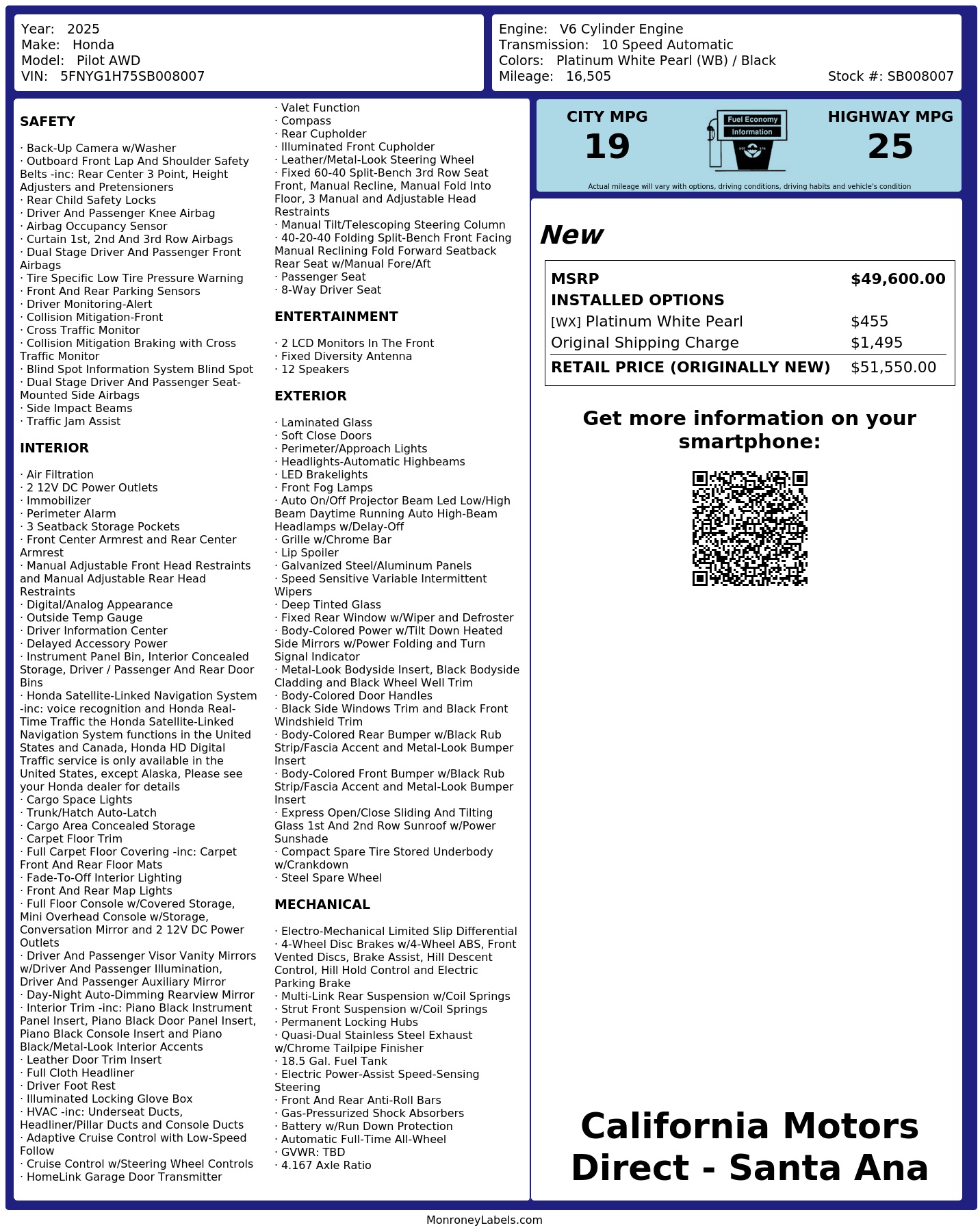 Monroney Label