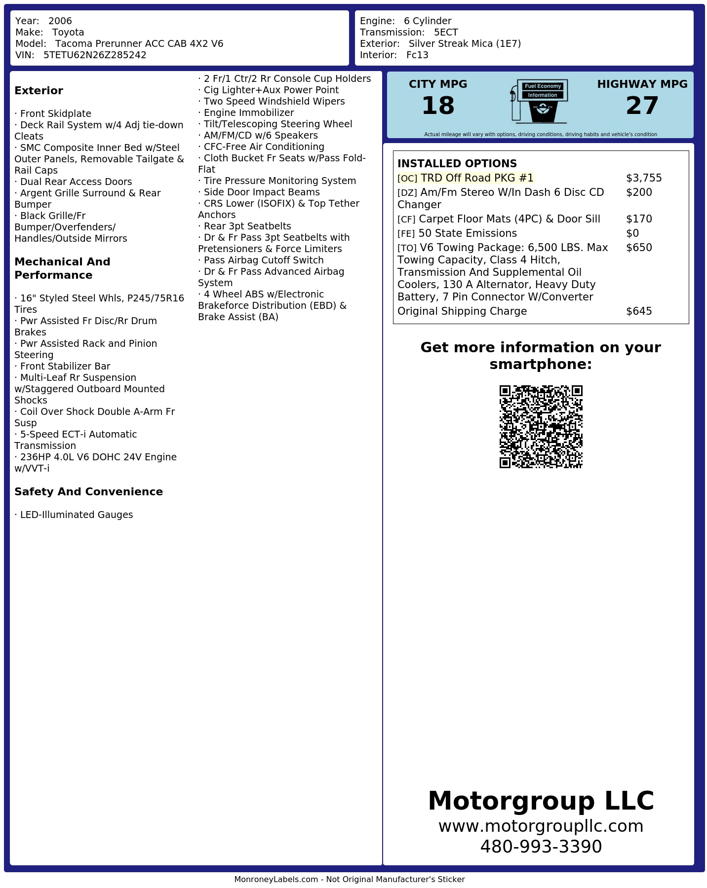 Monroney Label