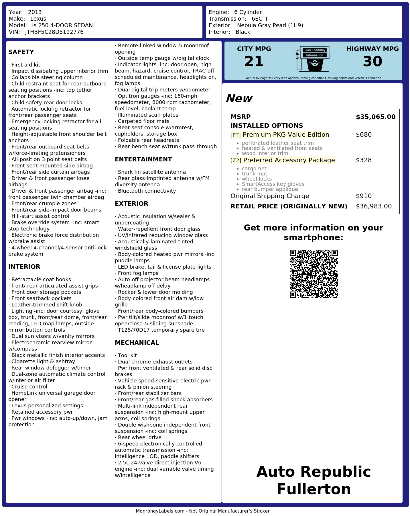 Monroney Label