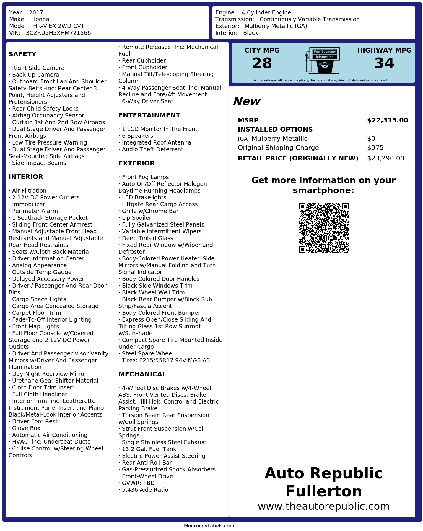 Monroney Label