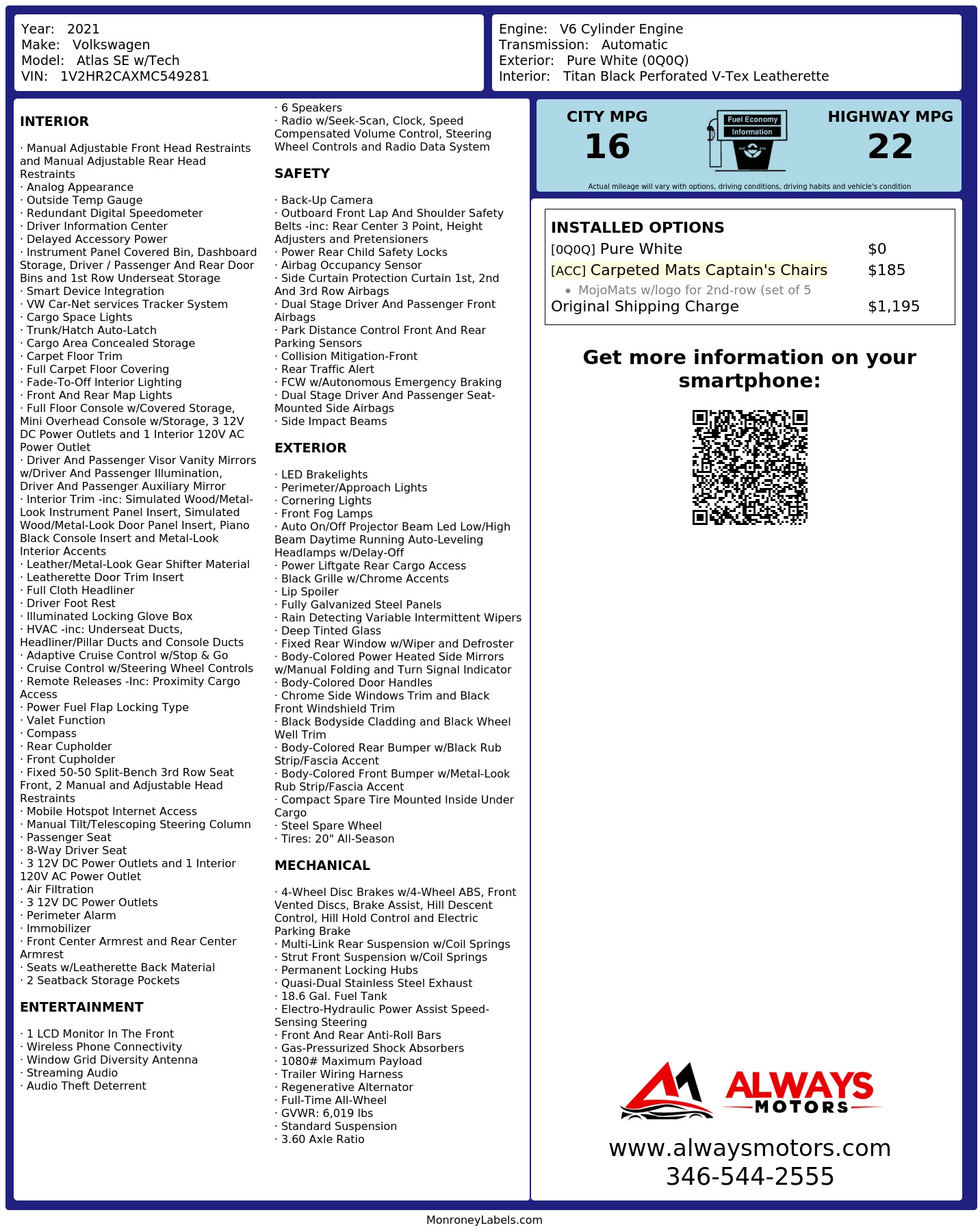 Monroney Label
