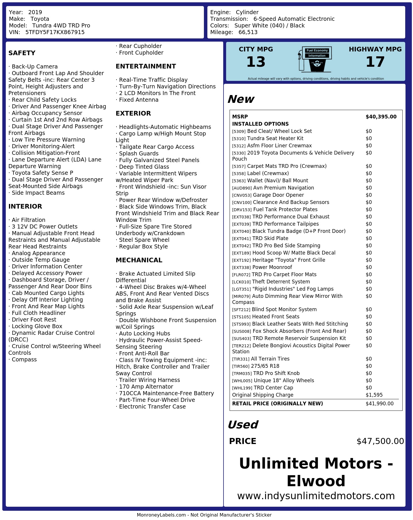 Monroney Label