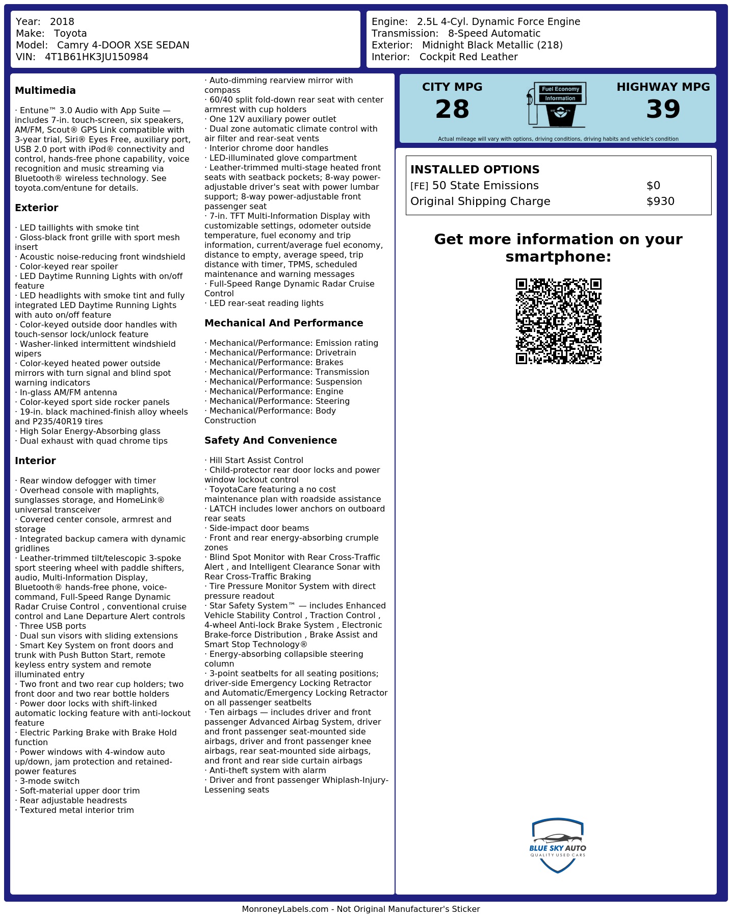 Monroney Label