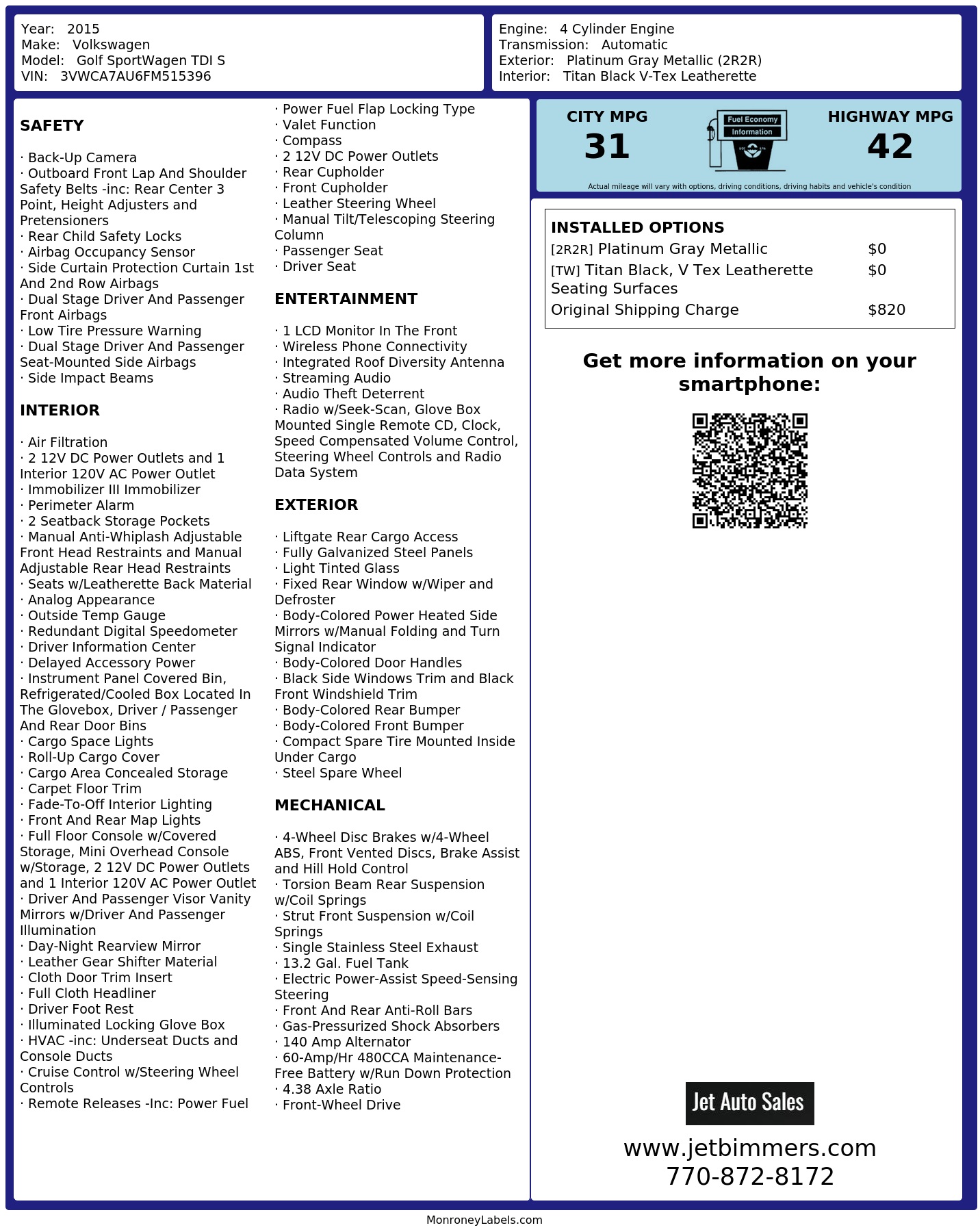 Monroney Label