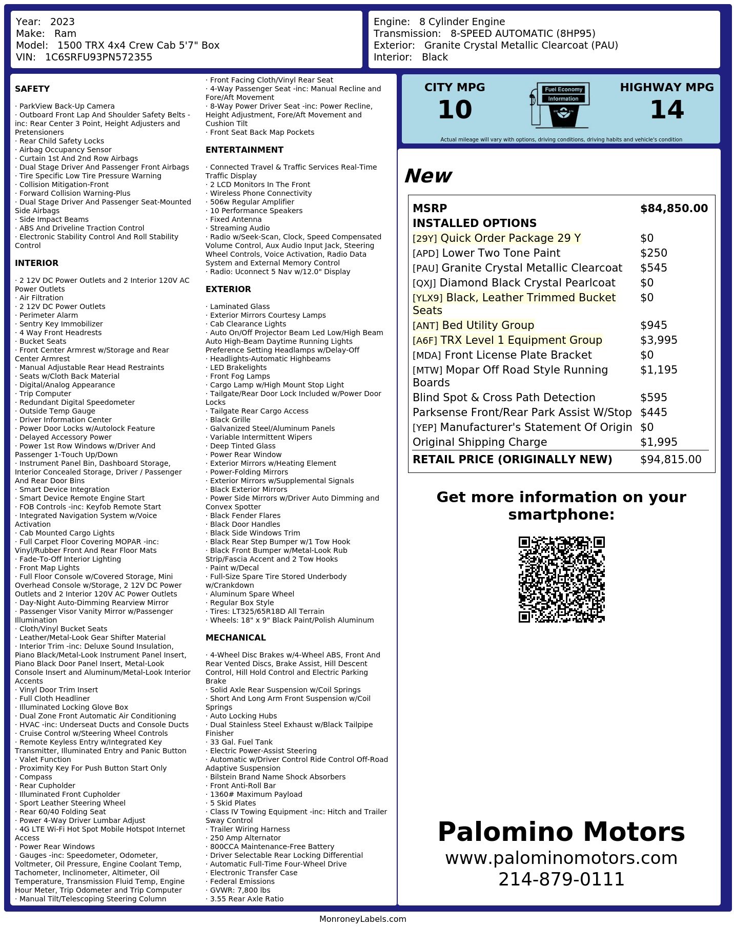 Monroney Label