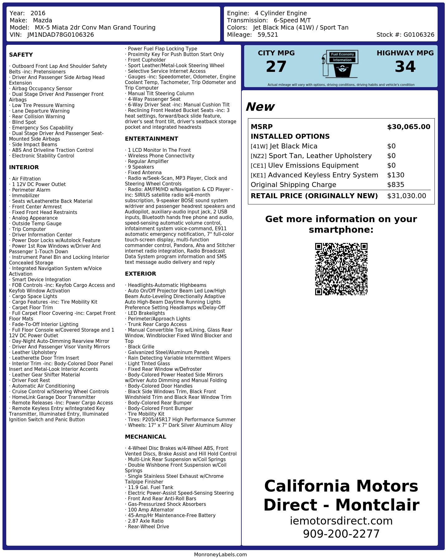 Monroney Label