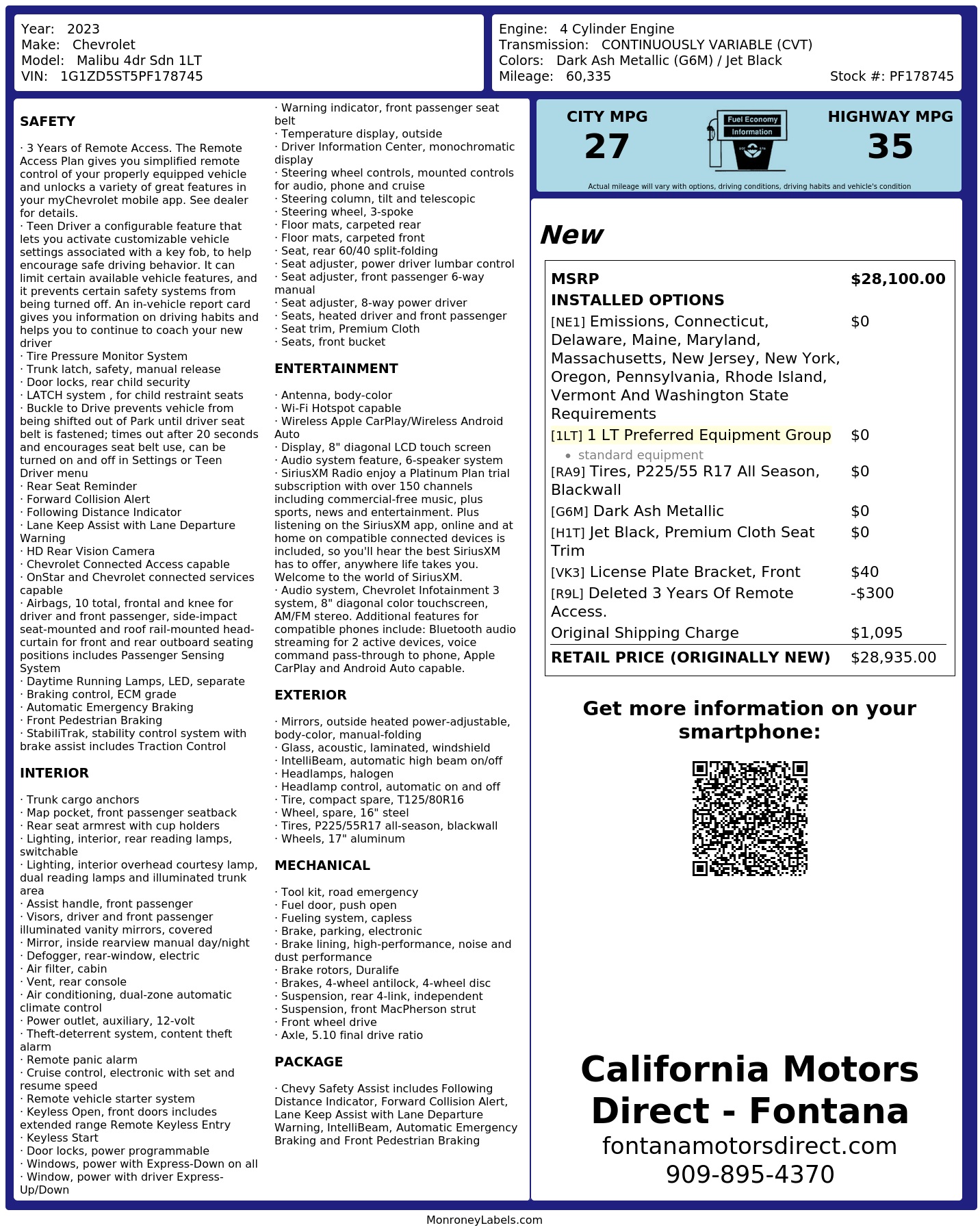 Monroney Label