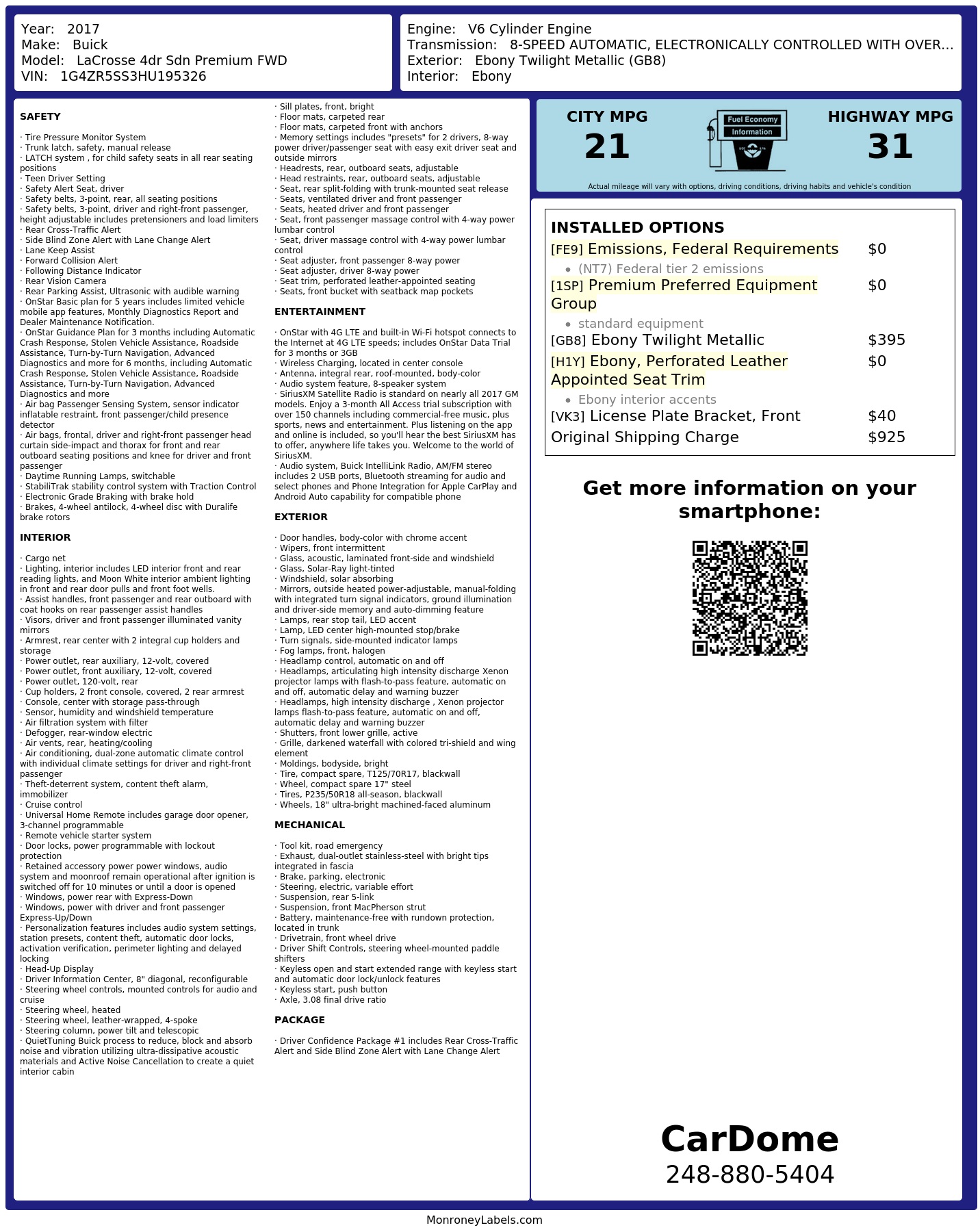 Monroney Label