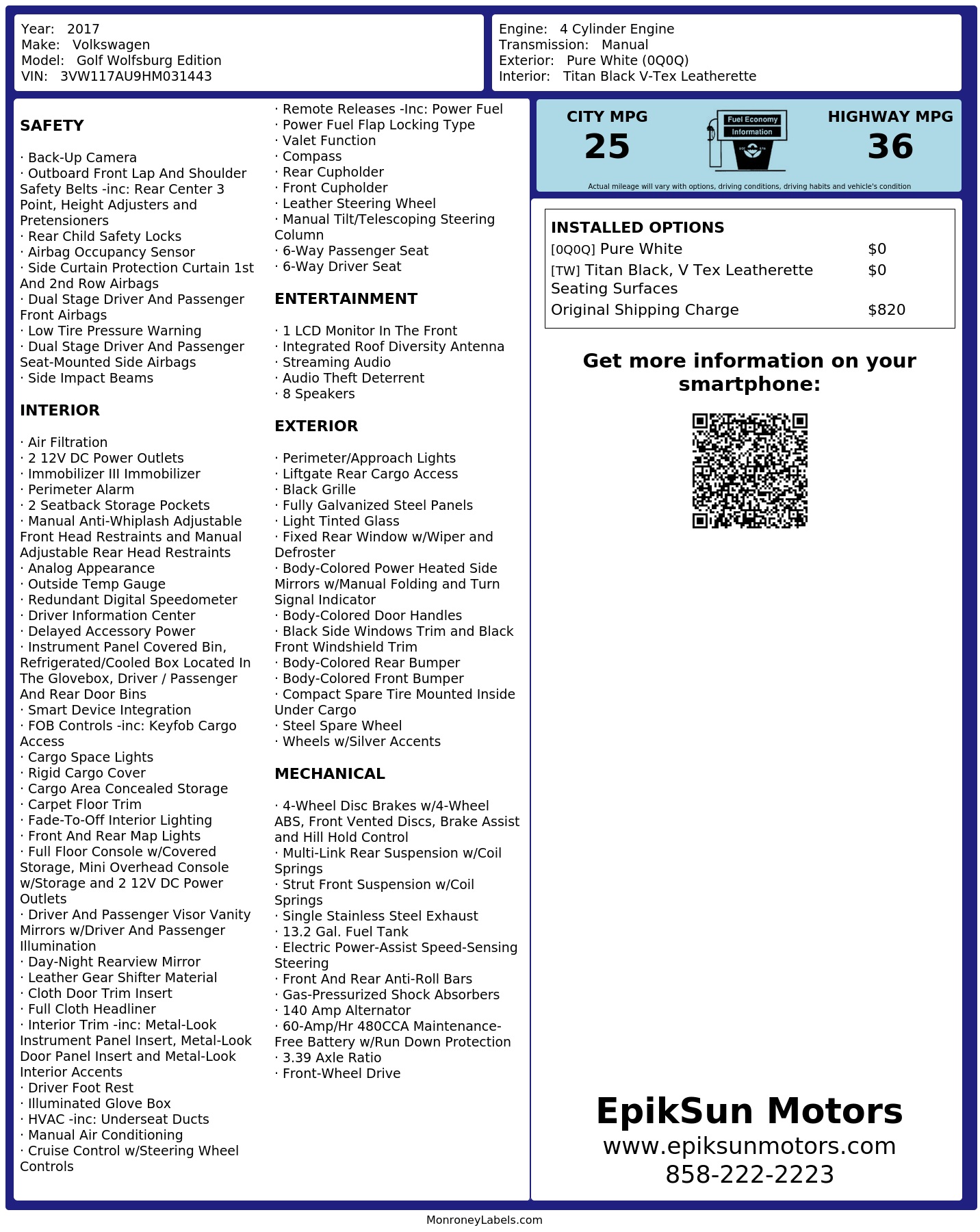 Monroney Label
