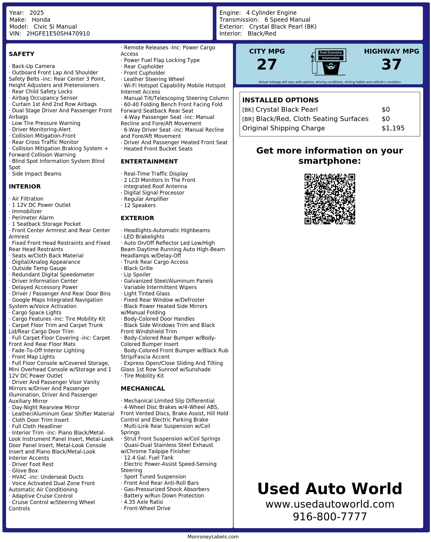 Monroney Label