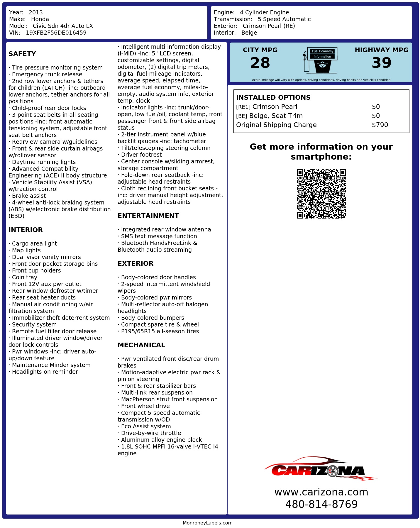 Monroney Label