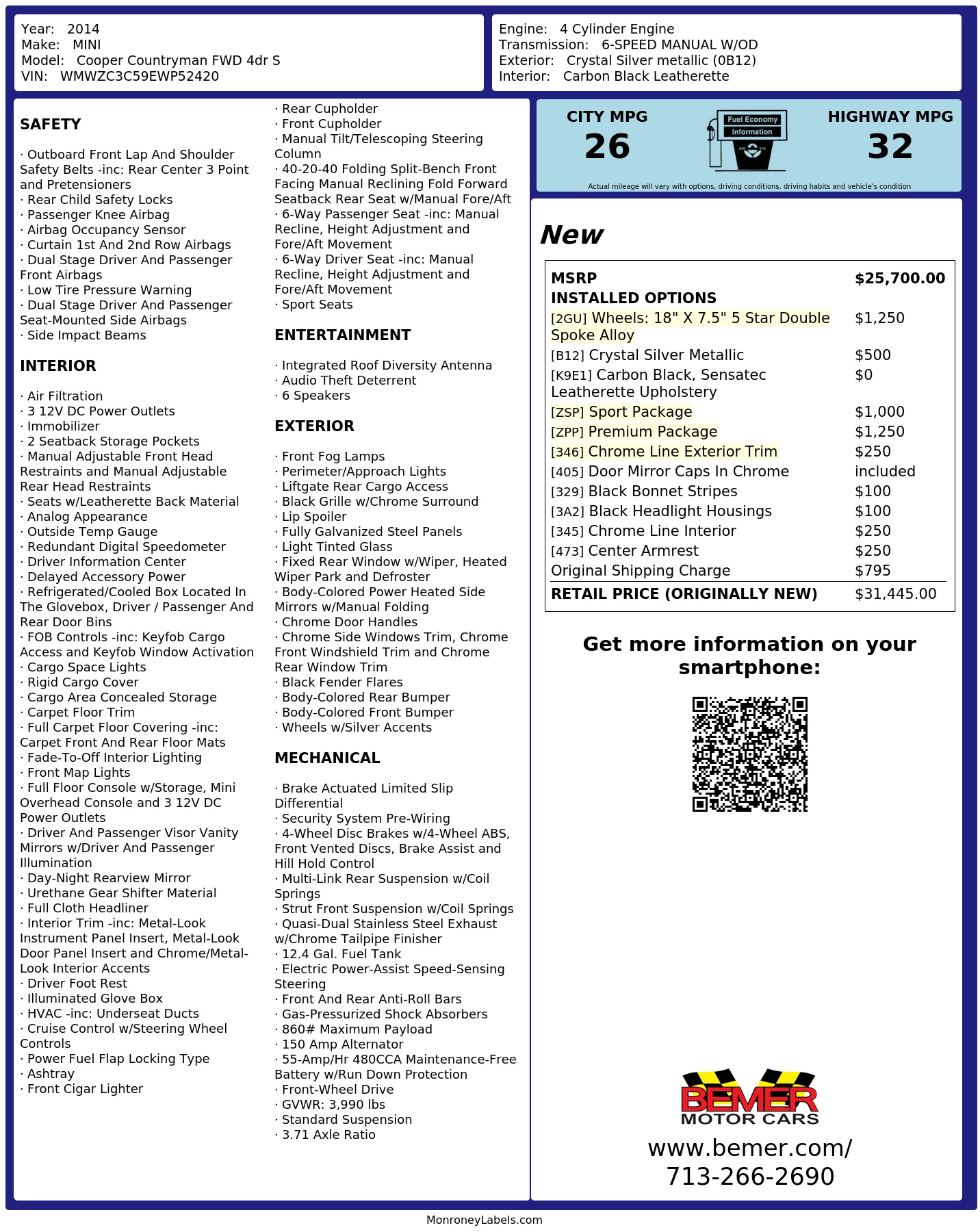 Monroney Label