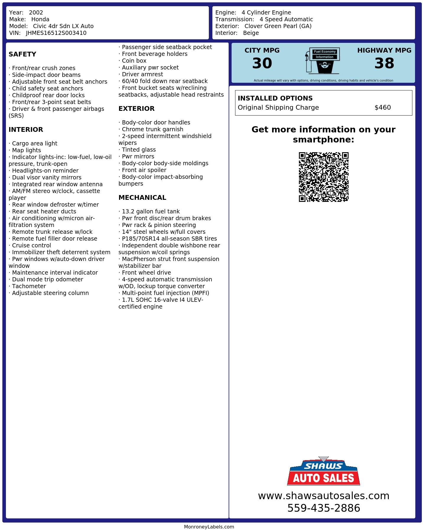 Monroney Label