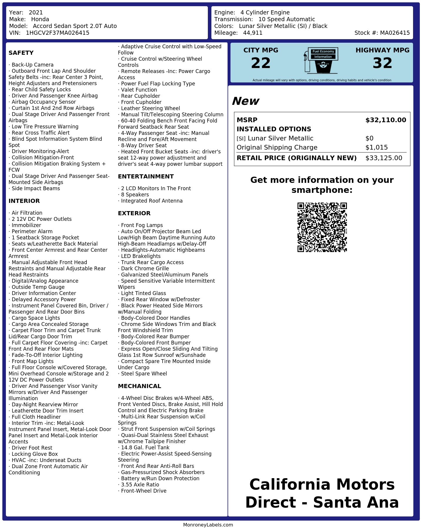 Monroney Label