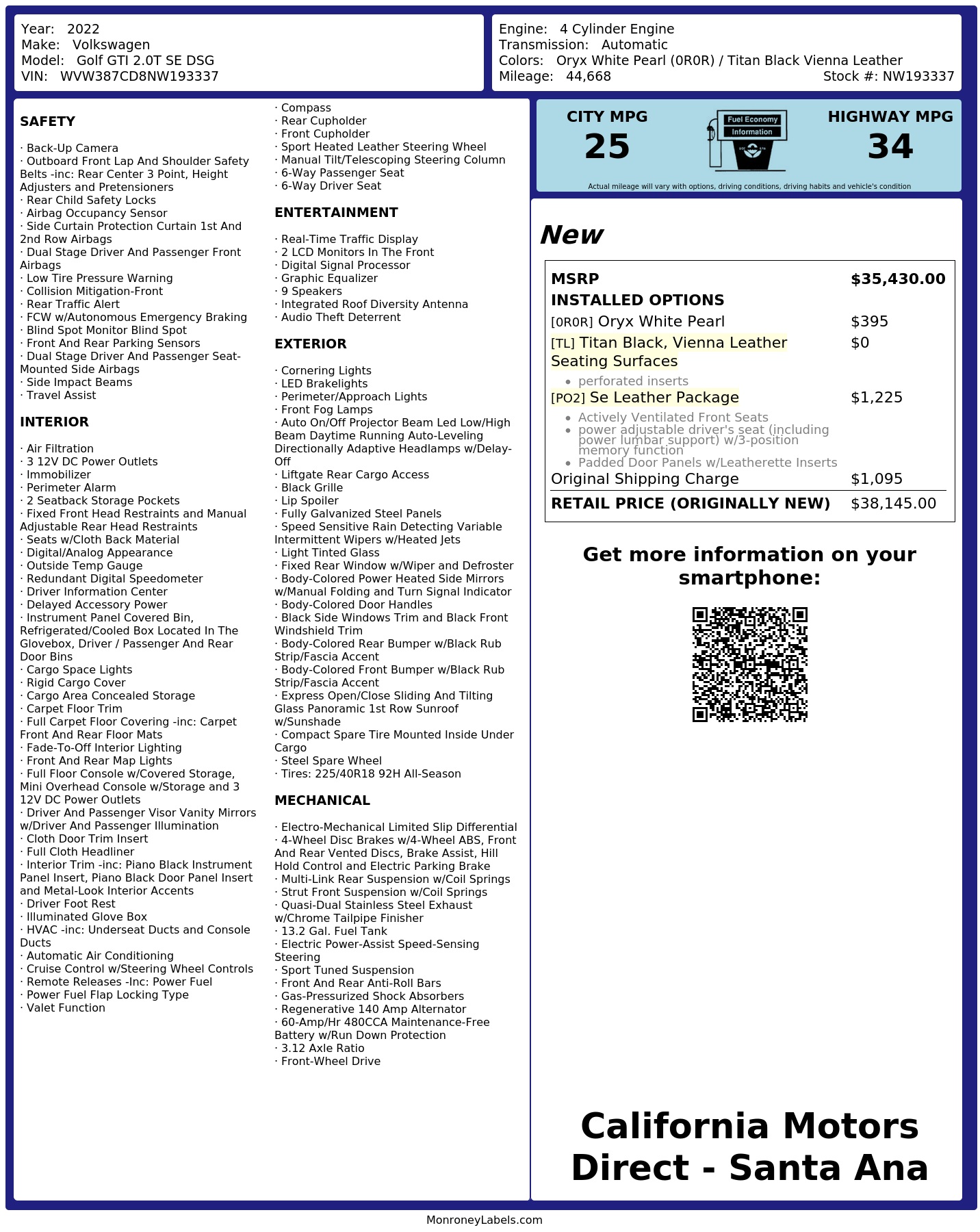 Monroney Label