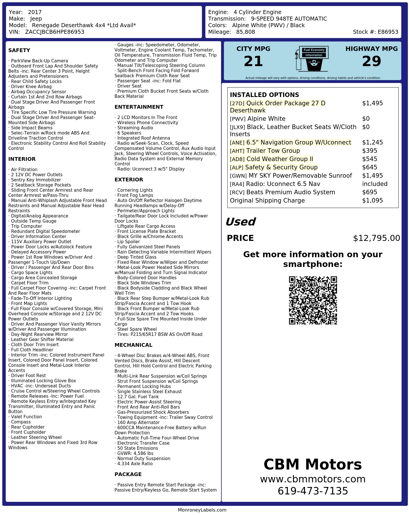 Monroney Label