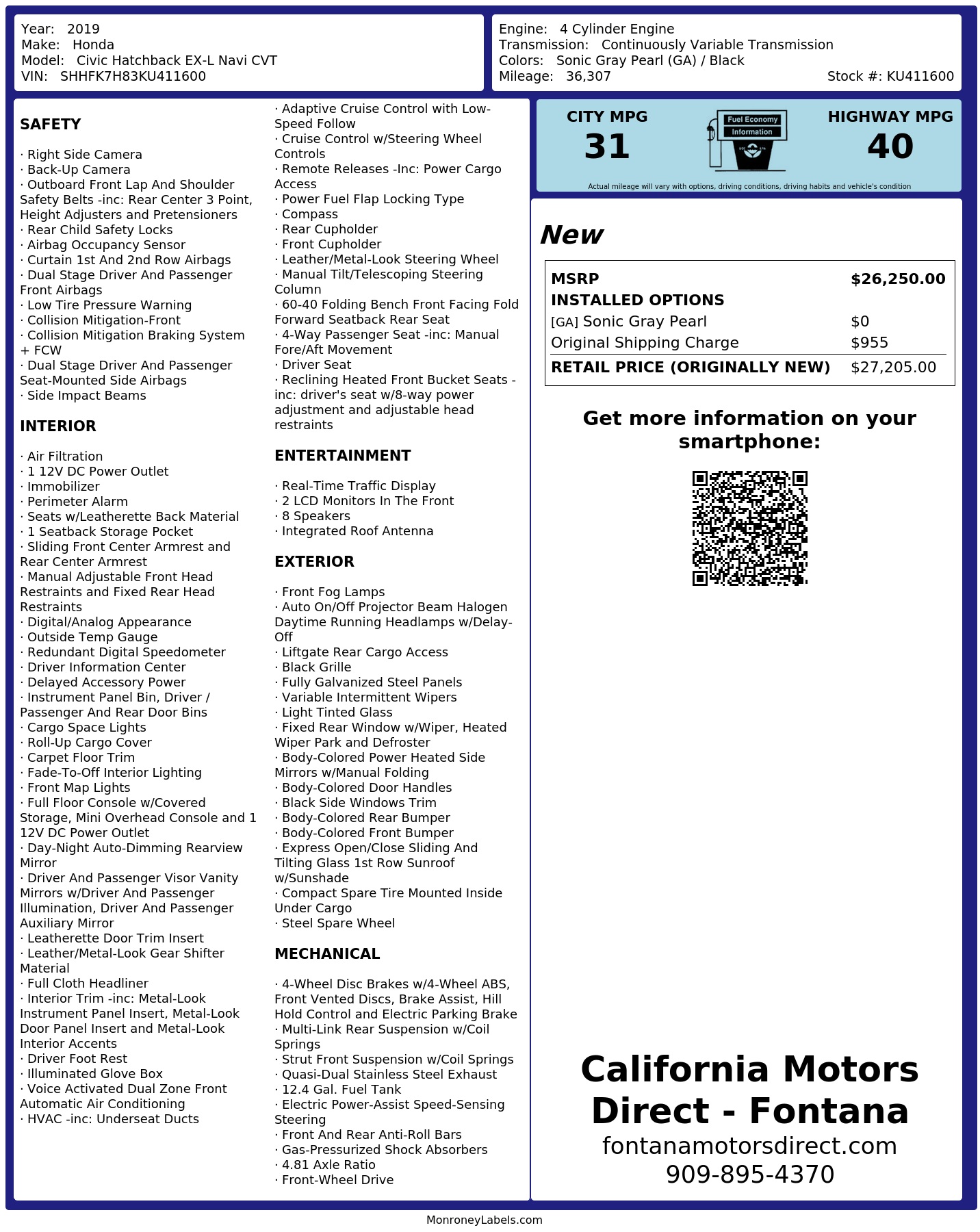 Monroney Label