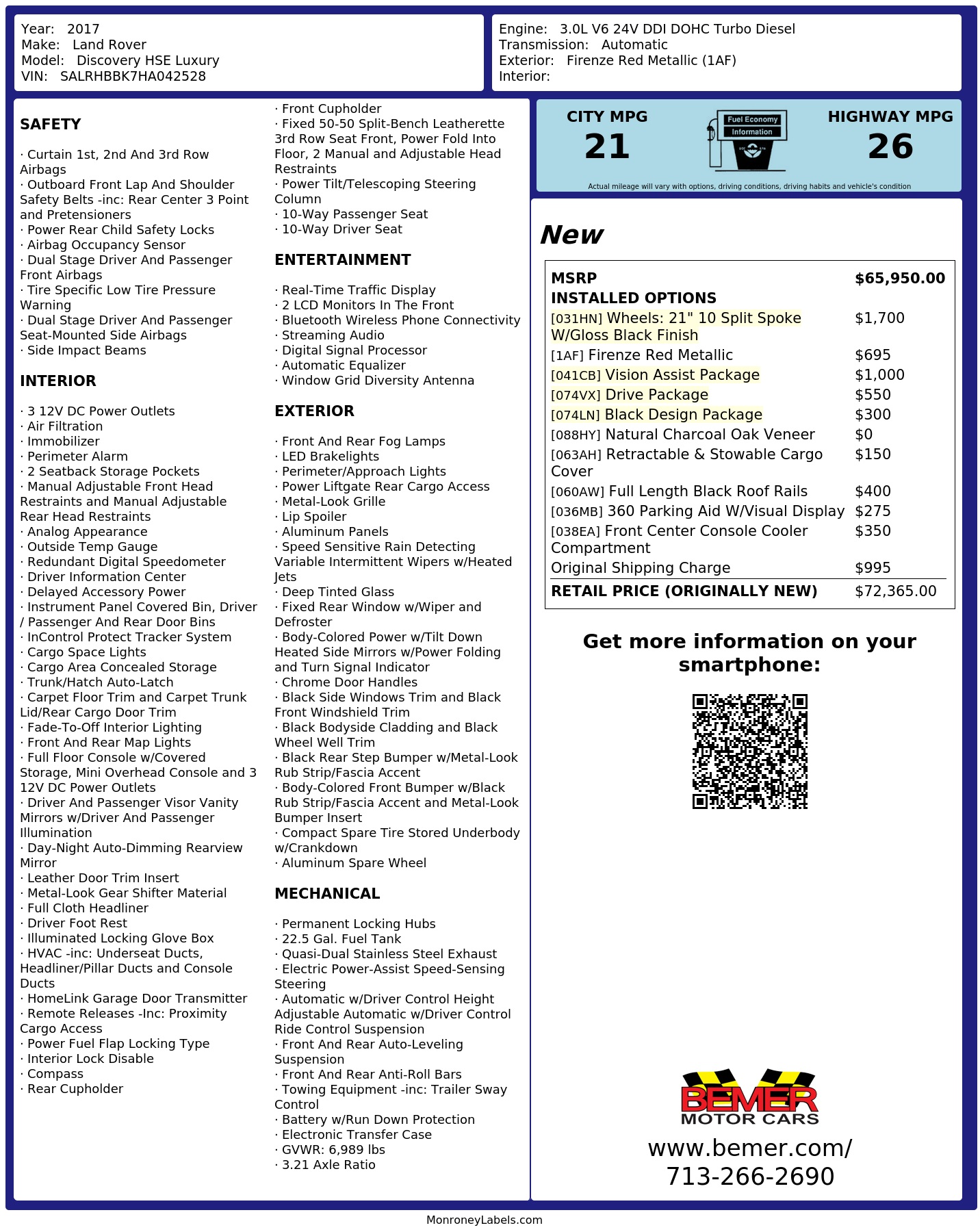 Monroney Label