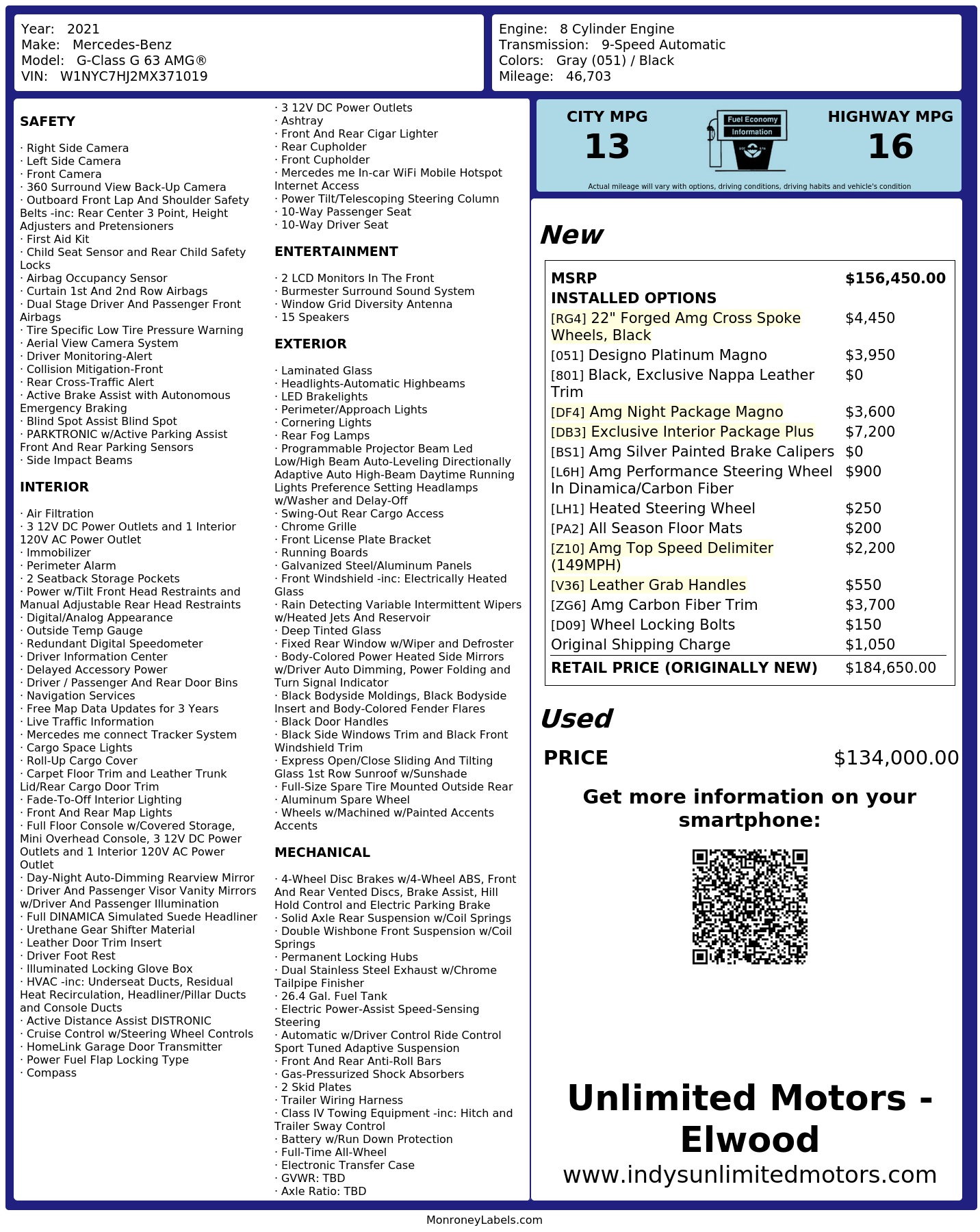 Monroney Label