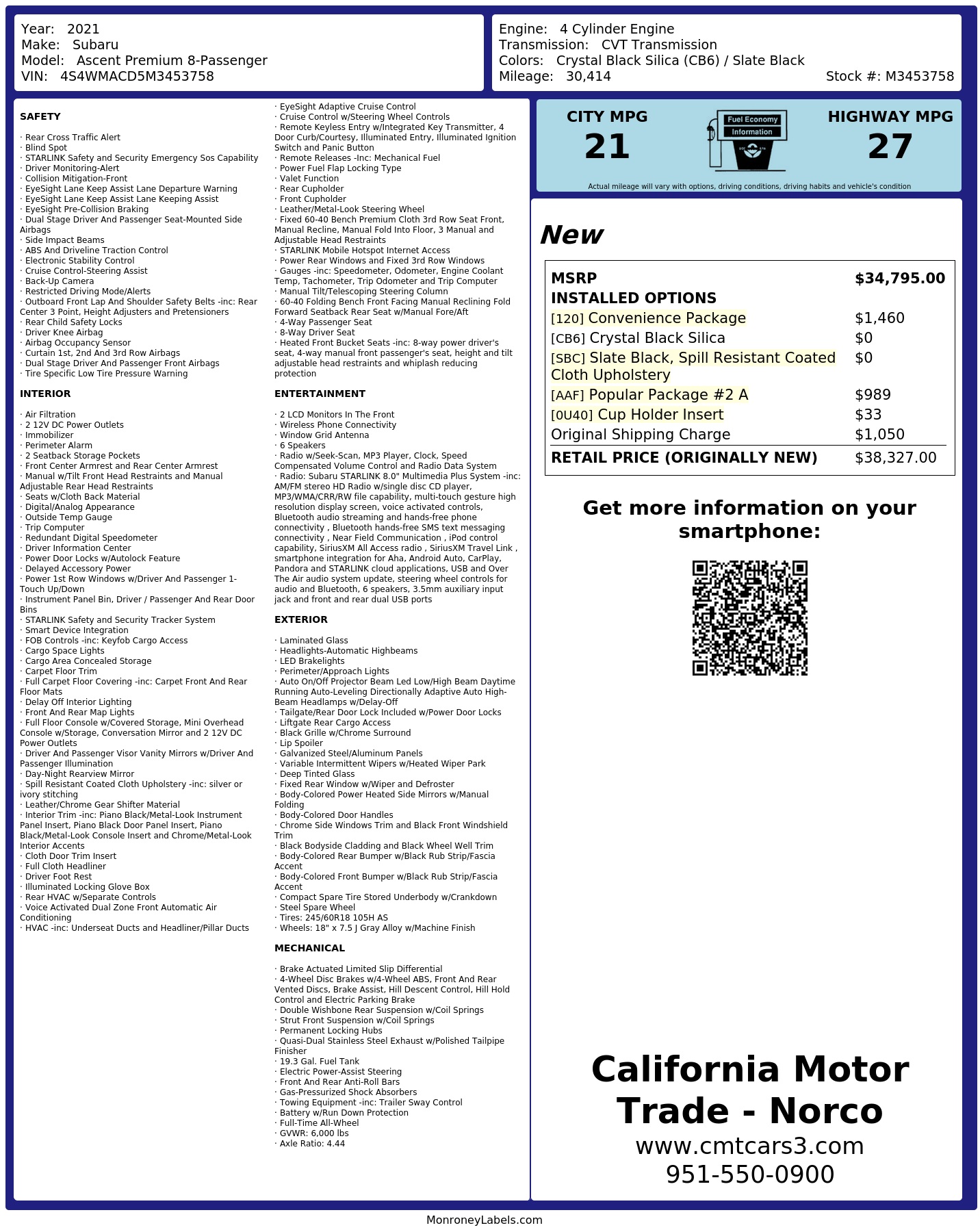 Monroney Label