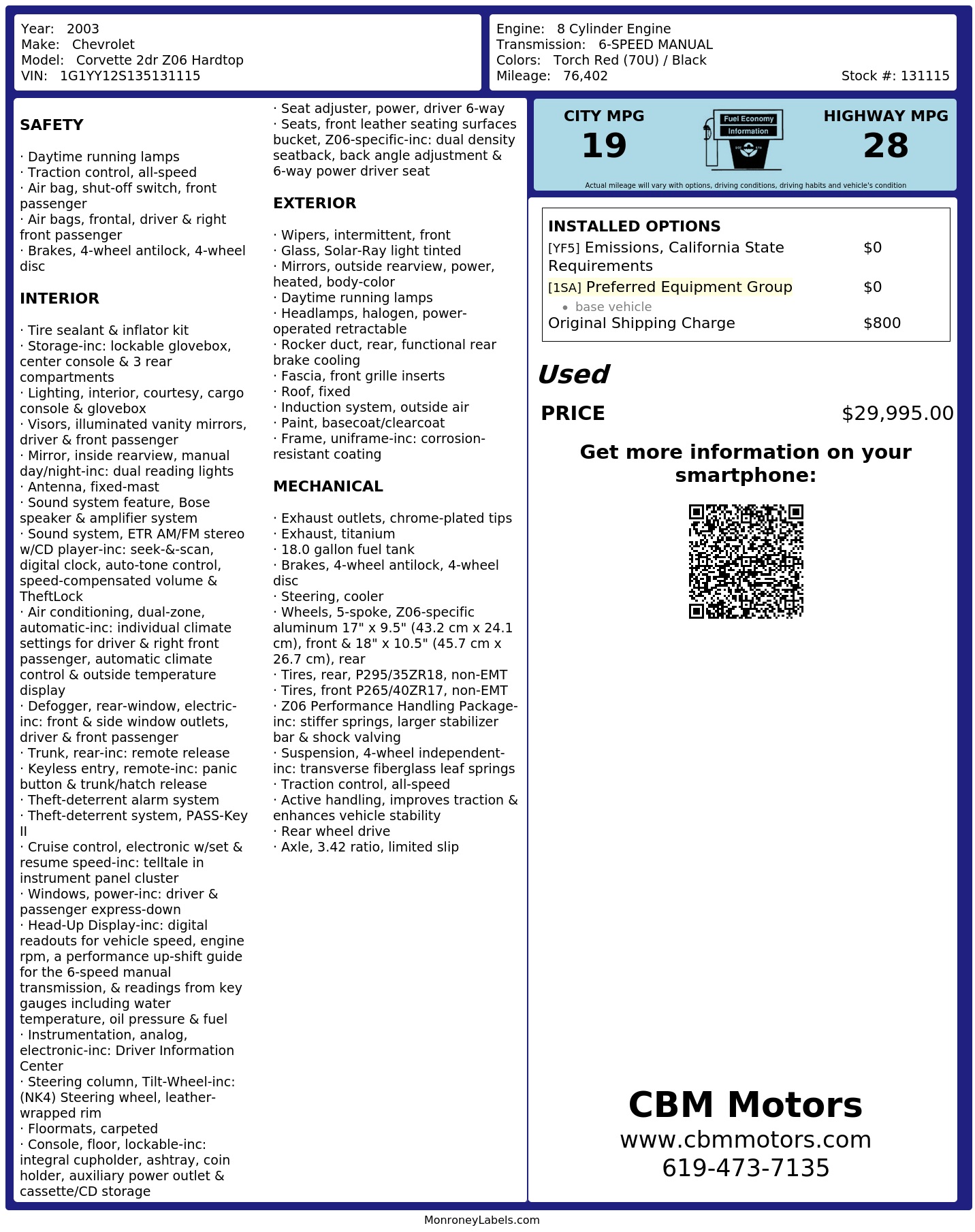 Monroney Label