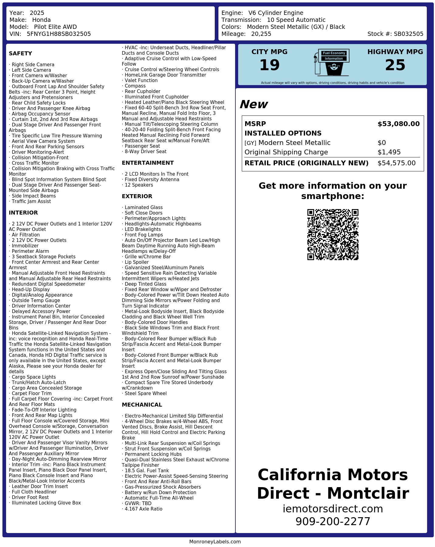 Monroney Label