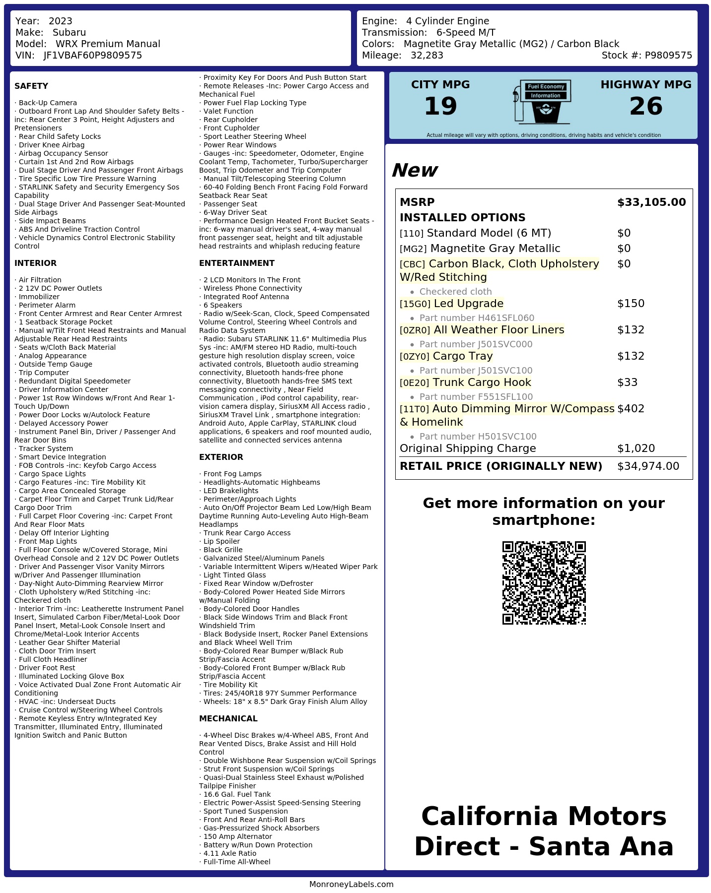 Monroney Label