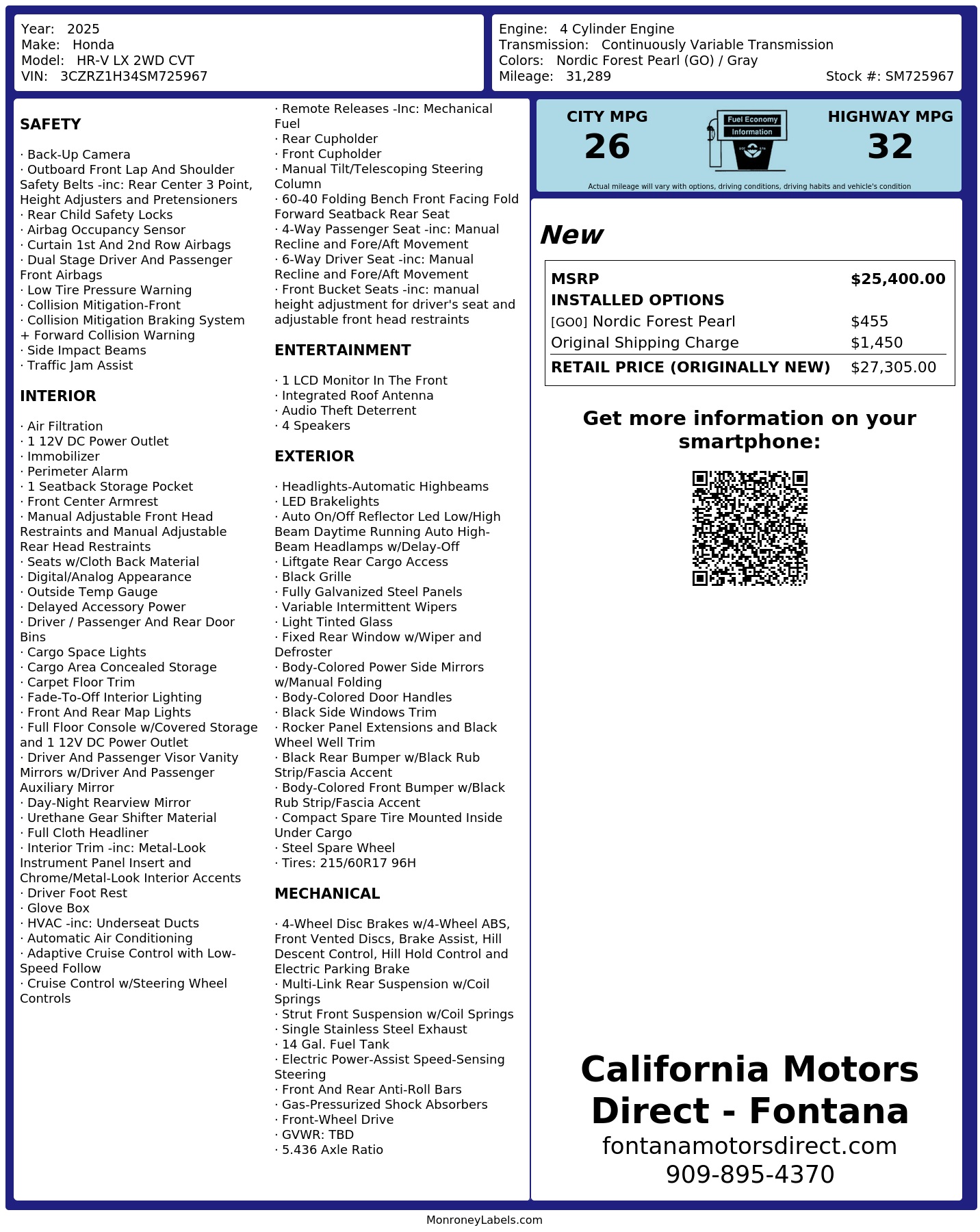 Monroney Label