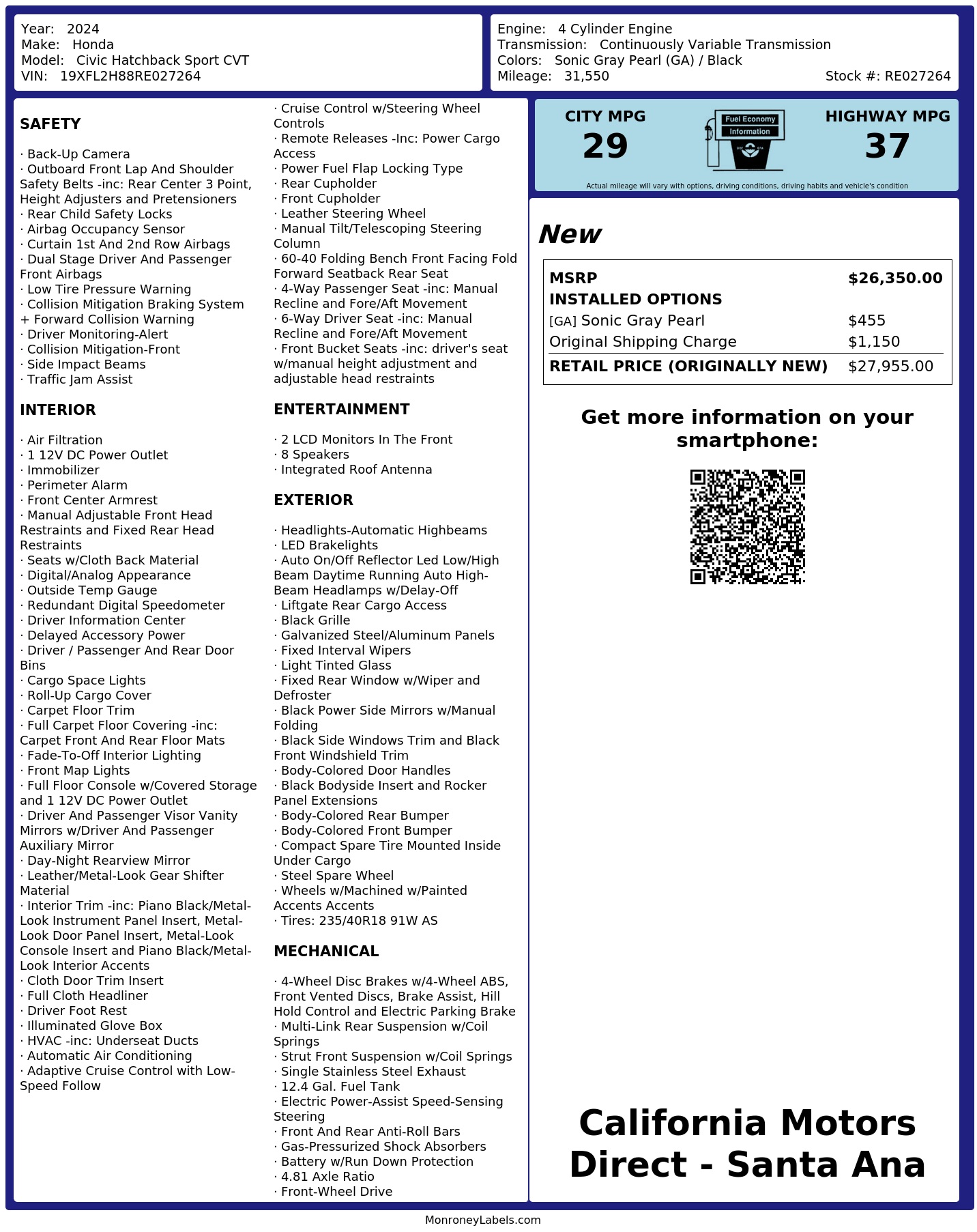 Monroney Label