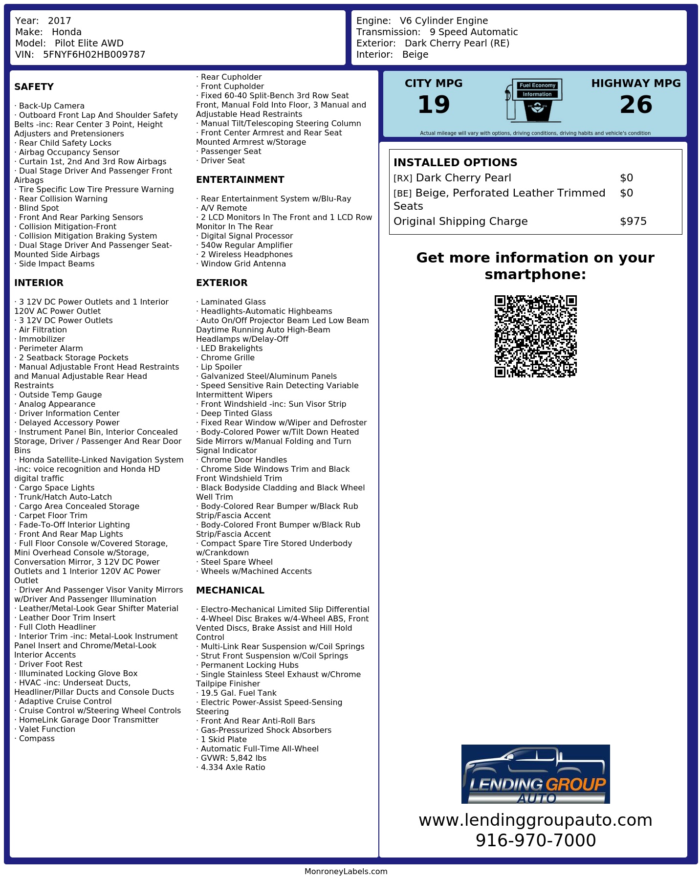 Monroney Label