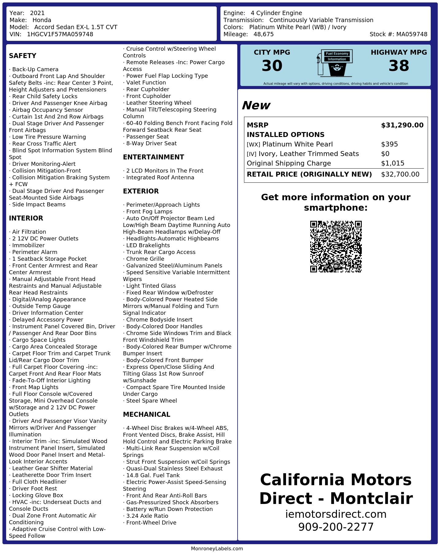 Monroney Label