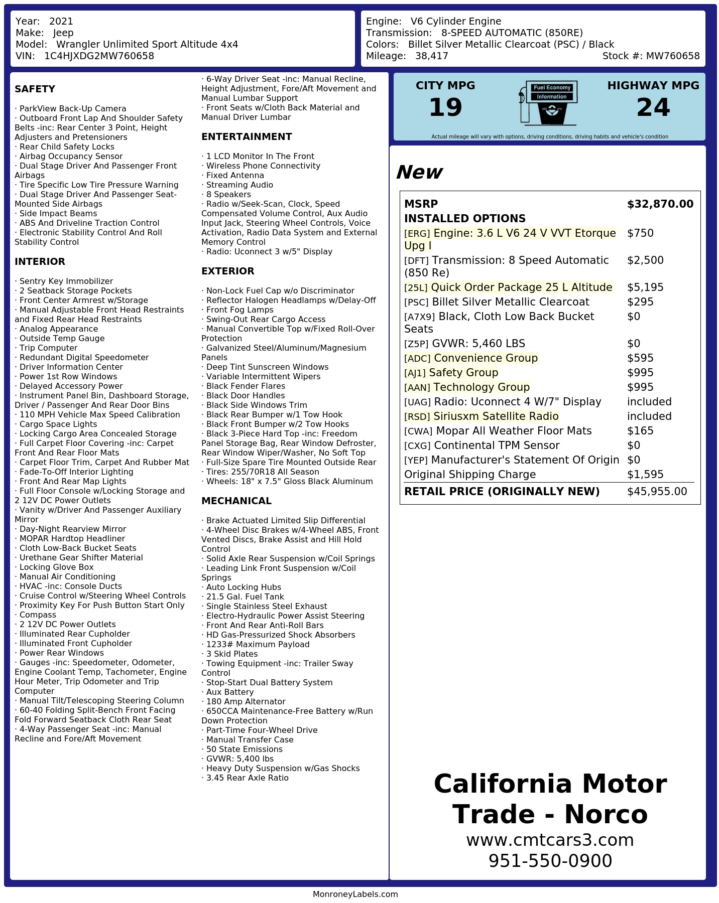 Monroney Label