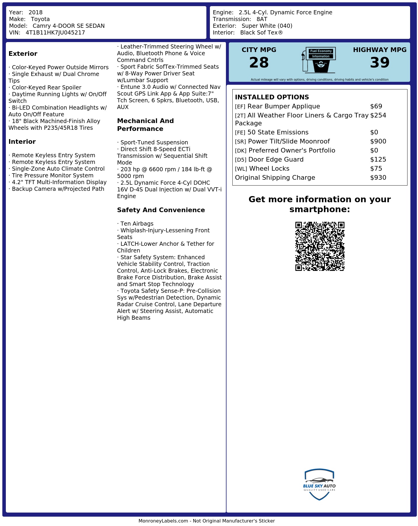Monroney Label