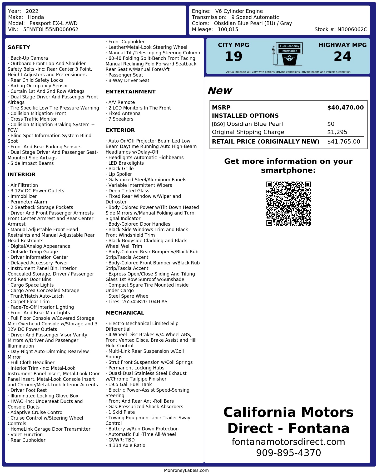 Monroney Label