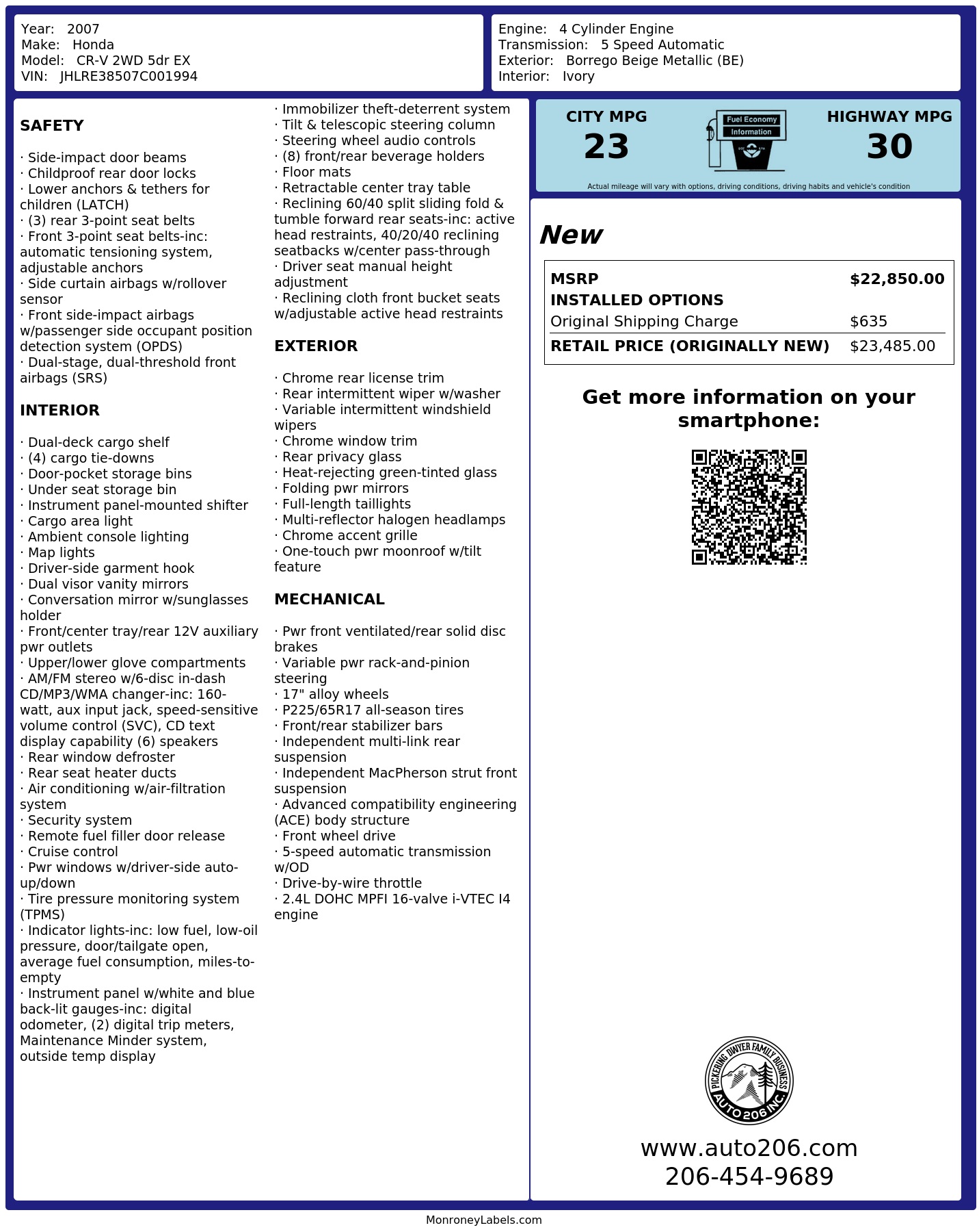Monroney Label