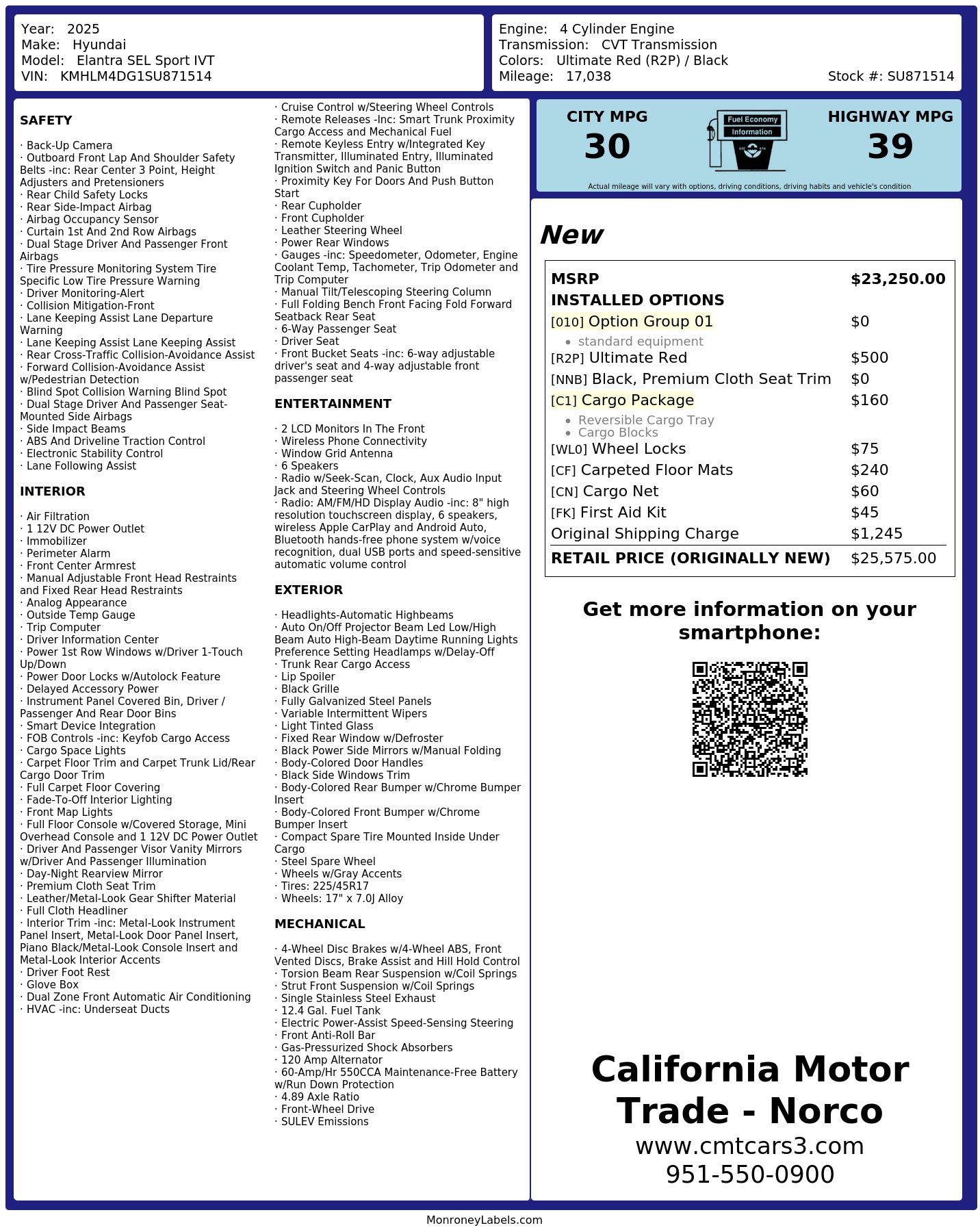 Monroney Label