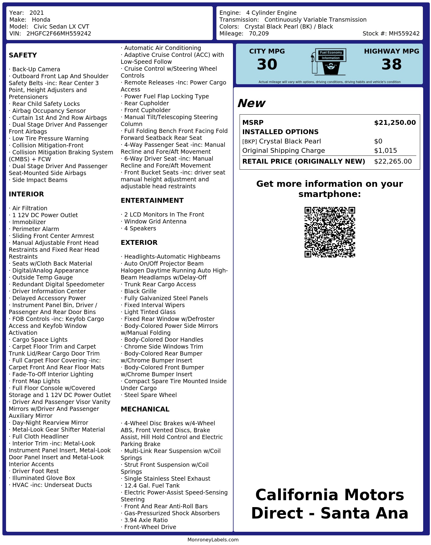 Monroney Label
