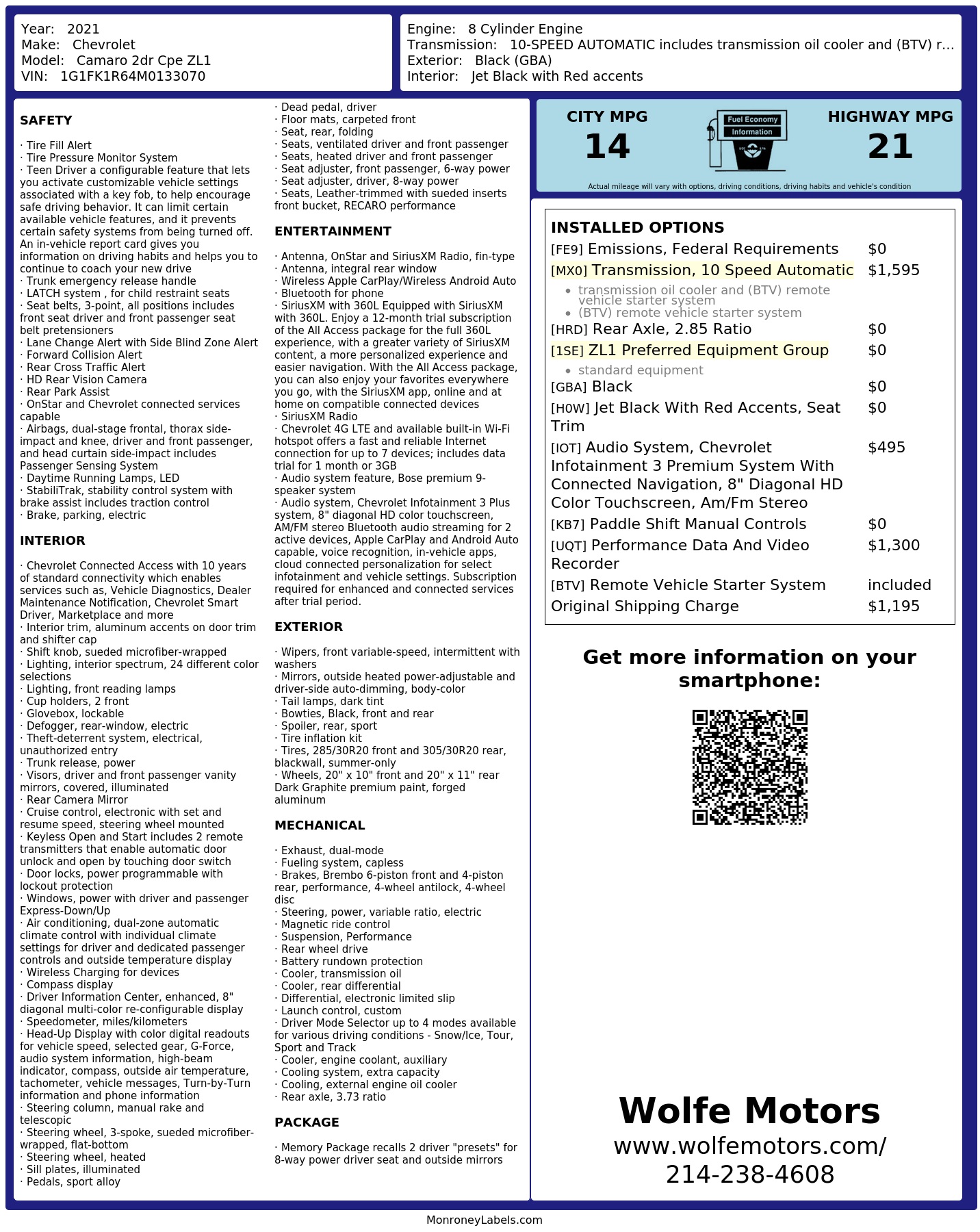 Monroney Label