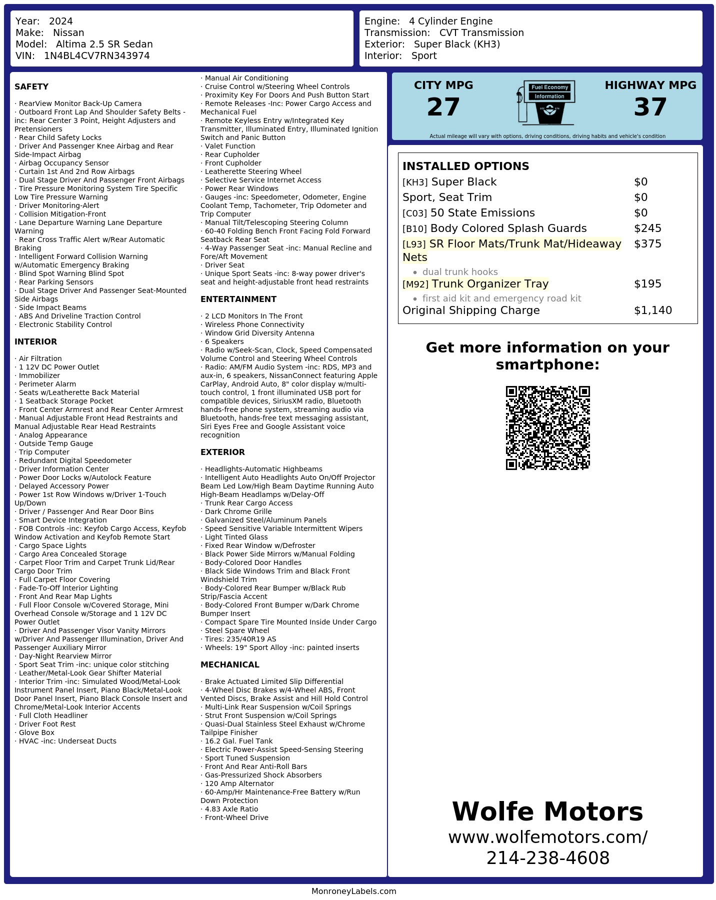Monroney Label