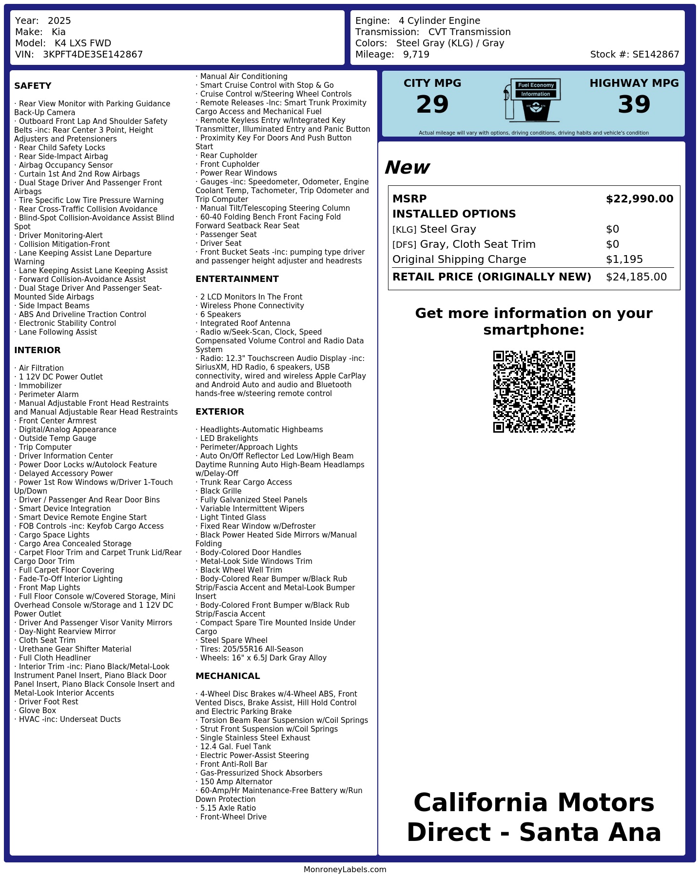 Monroney Label