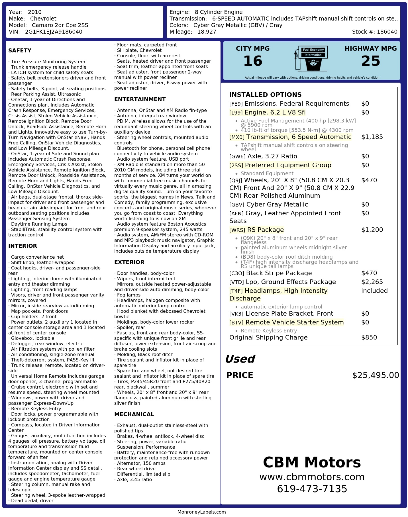 Monroney Label