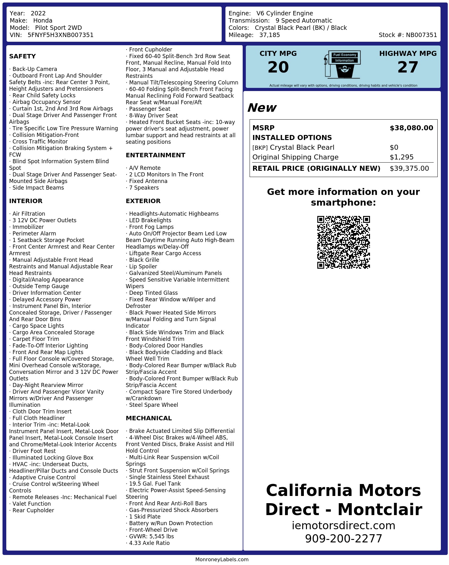 Monroney Label