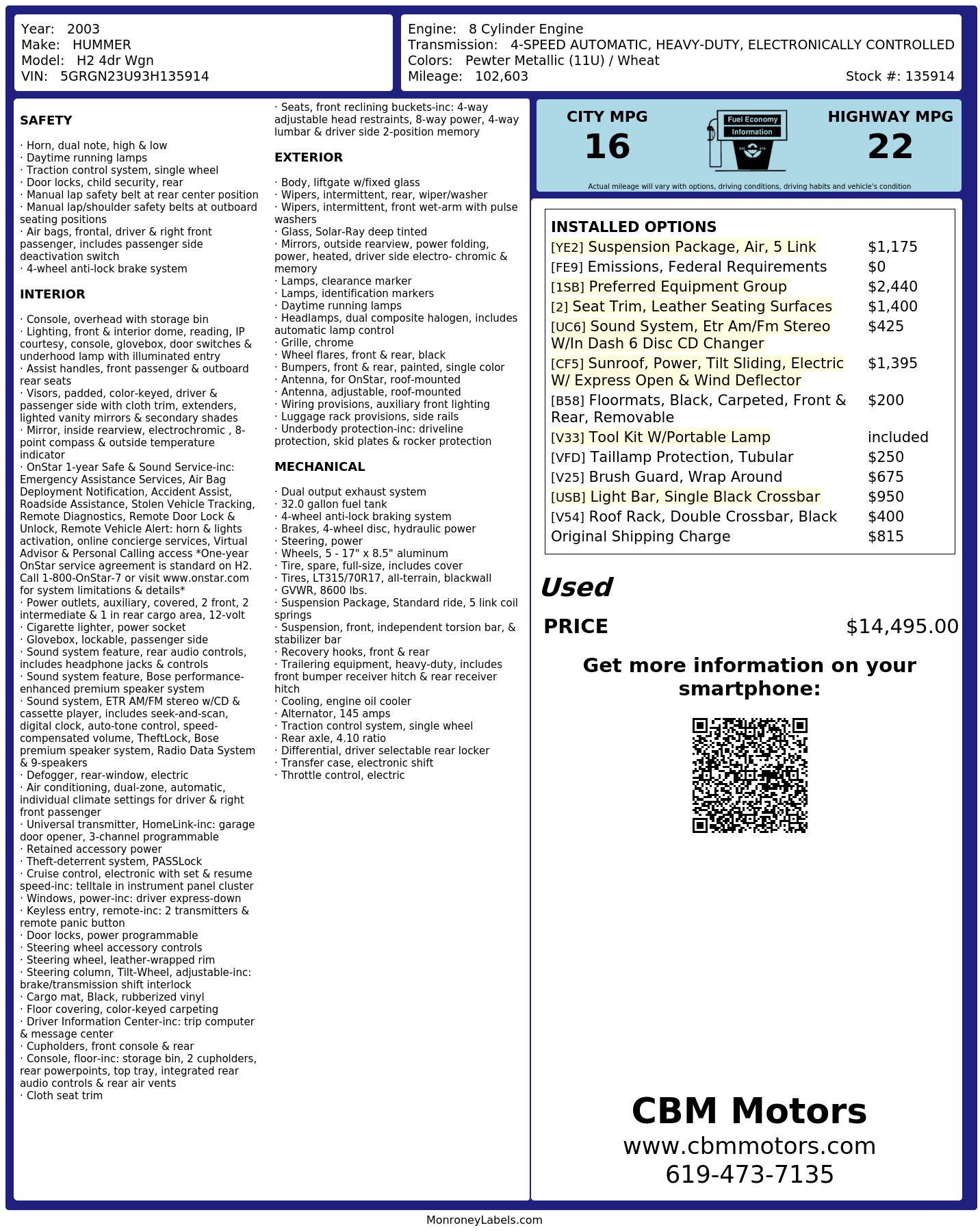 Monroney Label