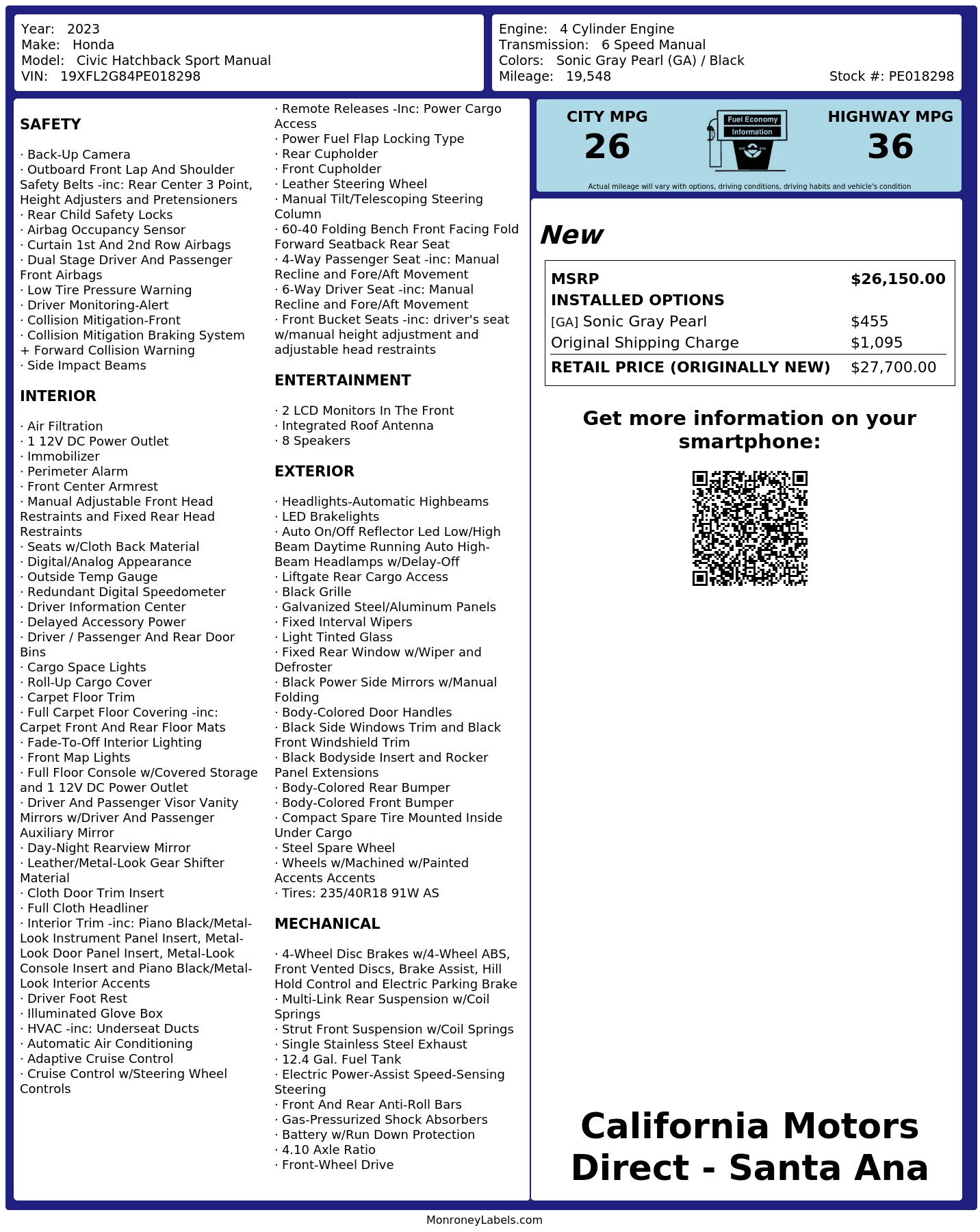 Monroney Label