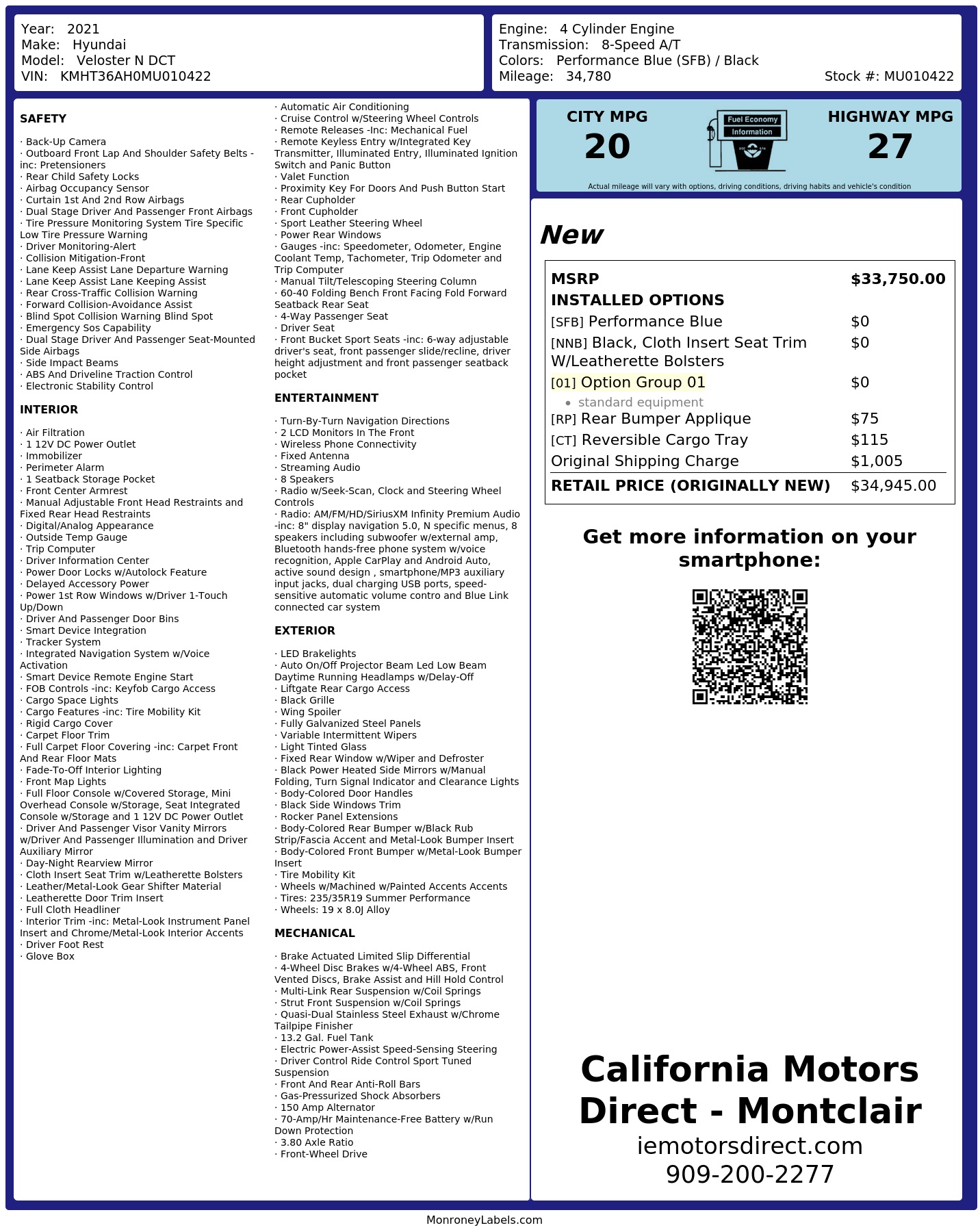 Monroney Label