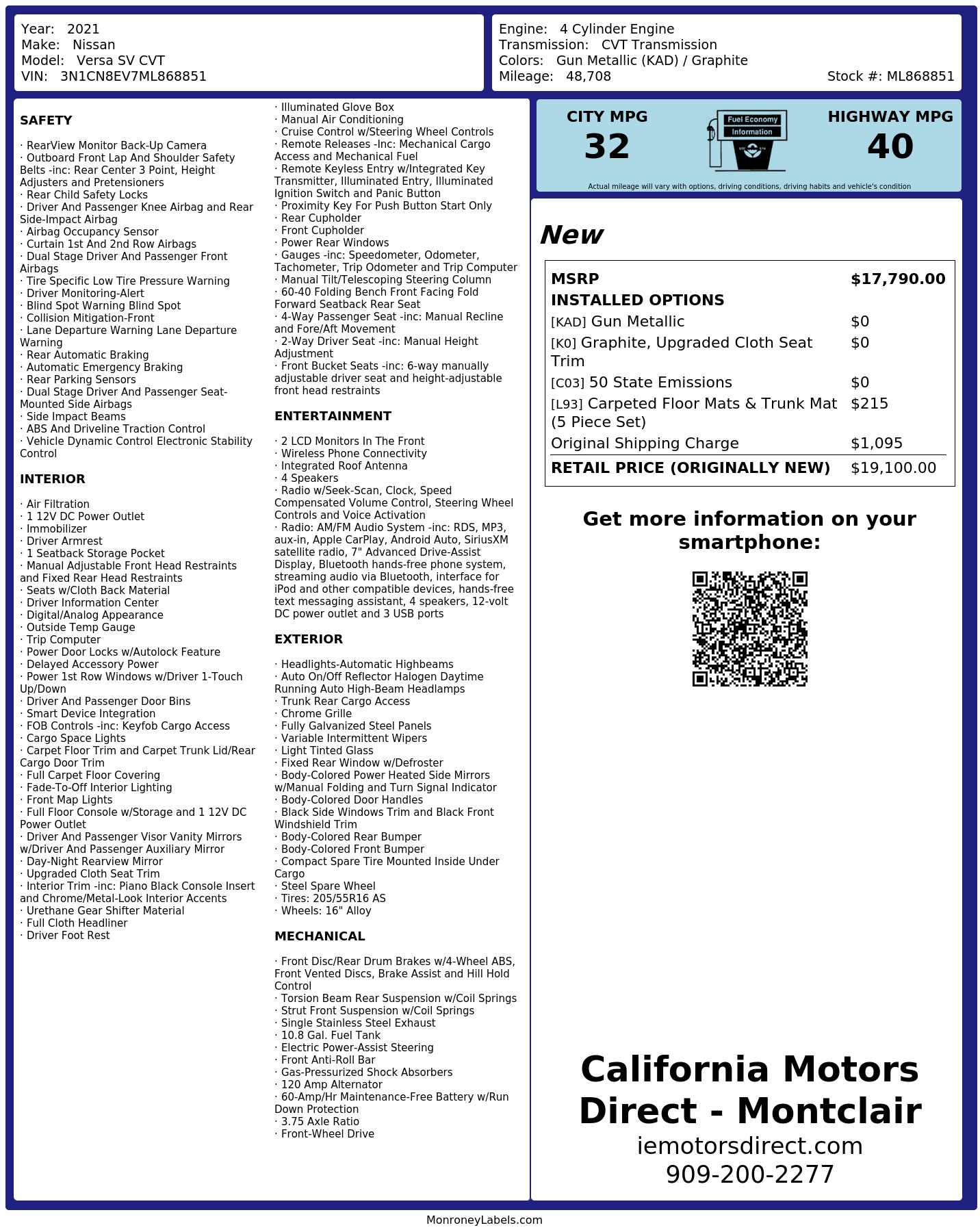 Monroney Label