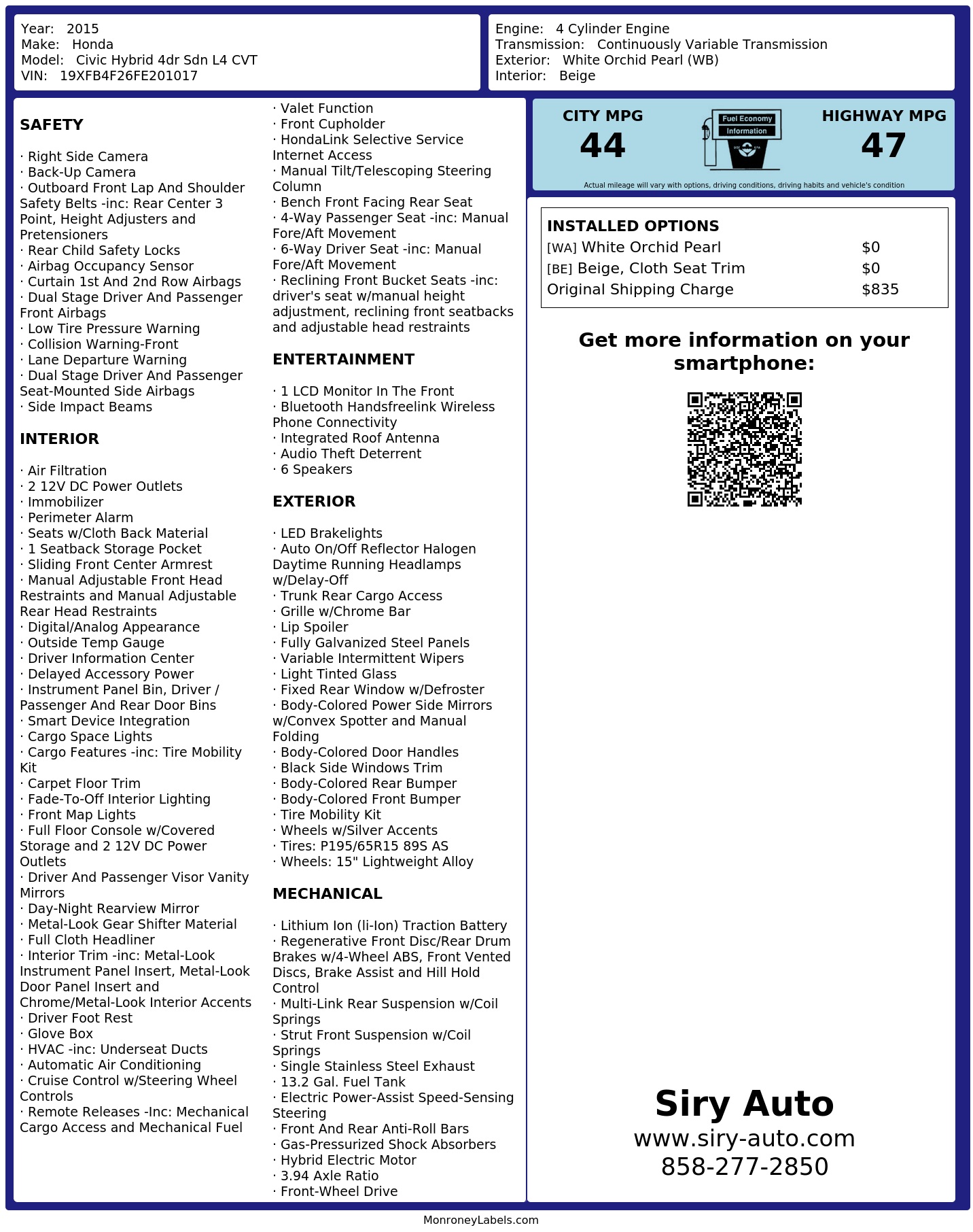 Monroney Label